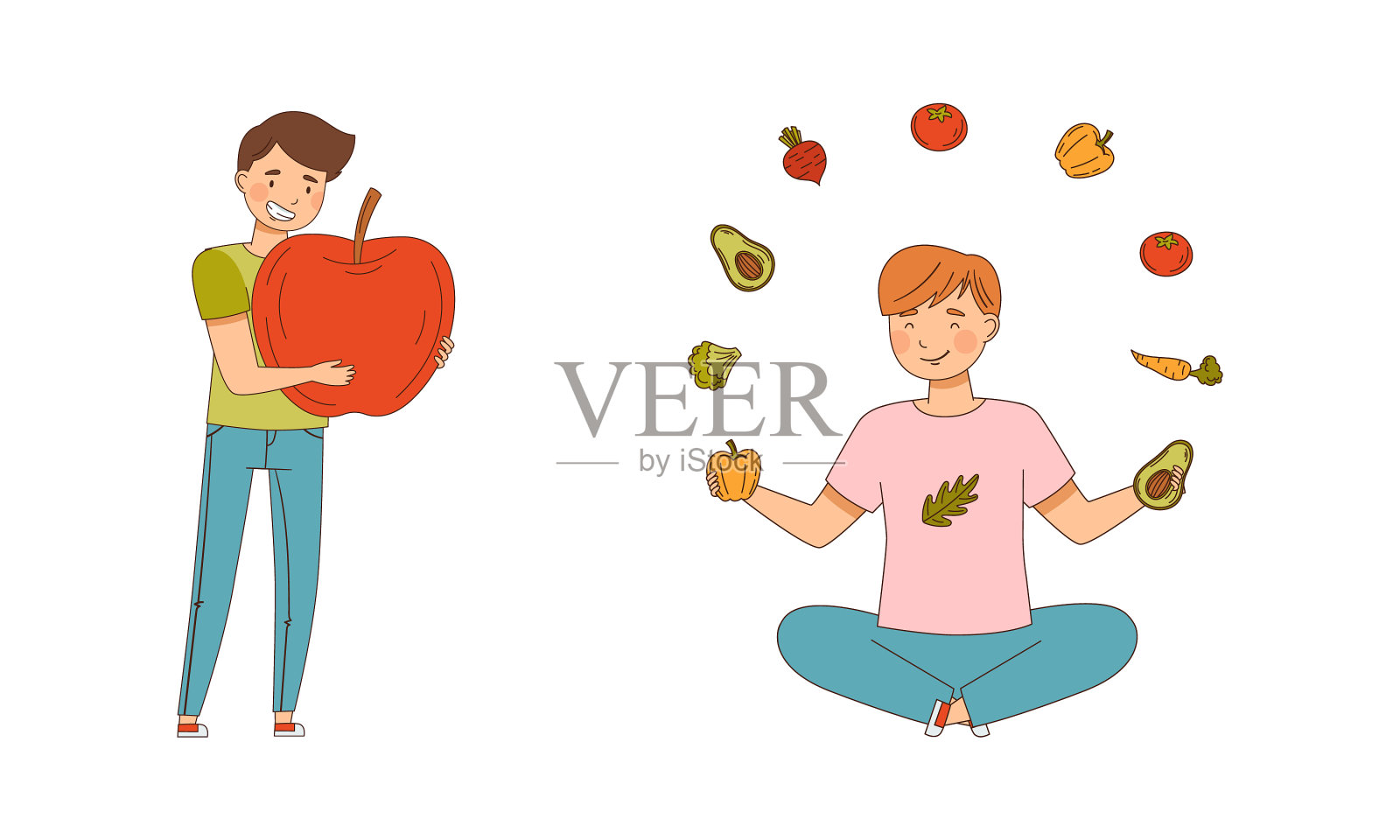 吃健康素食的人插画图片素材