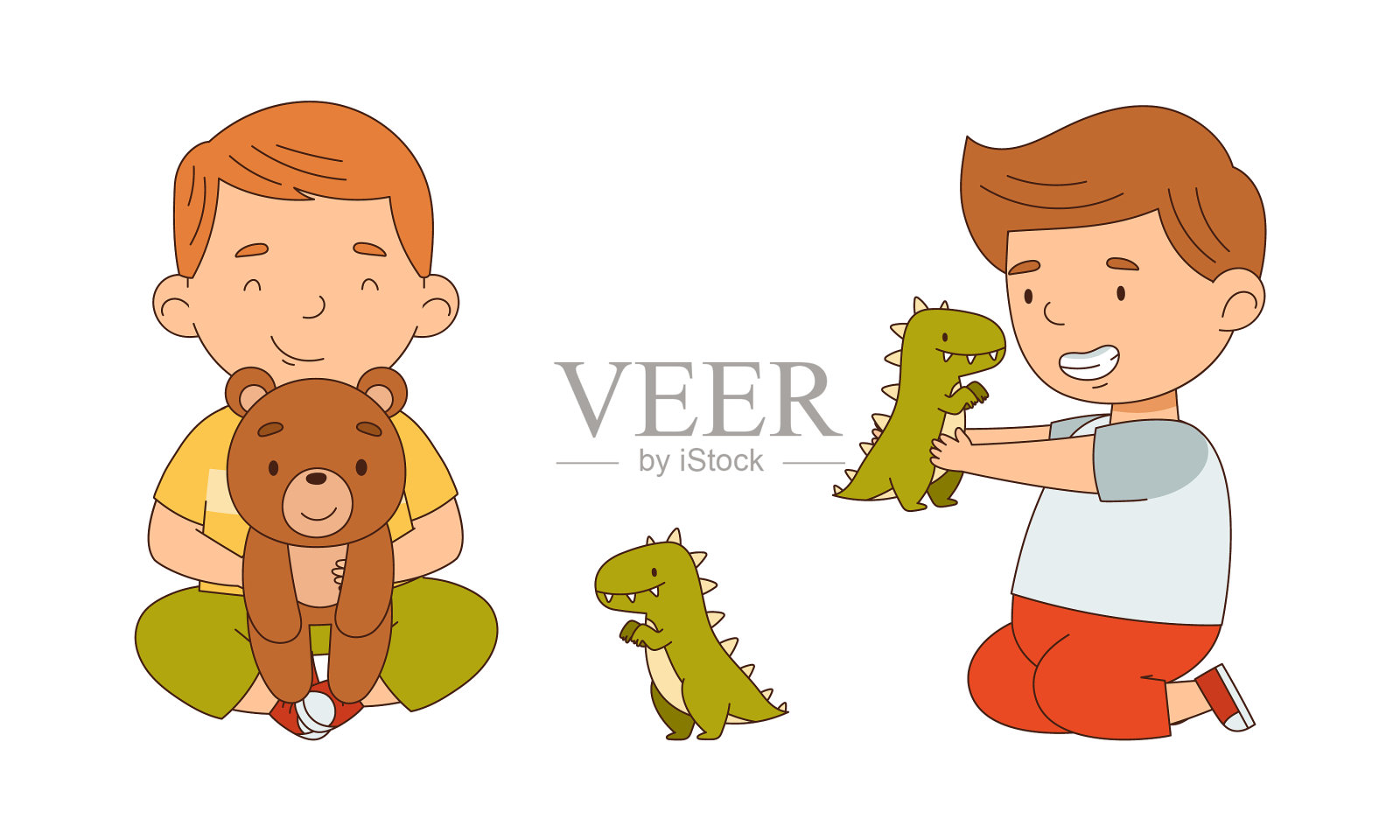 男孩和女孩一起玩玩具插画图片素材