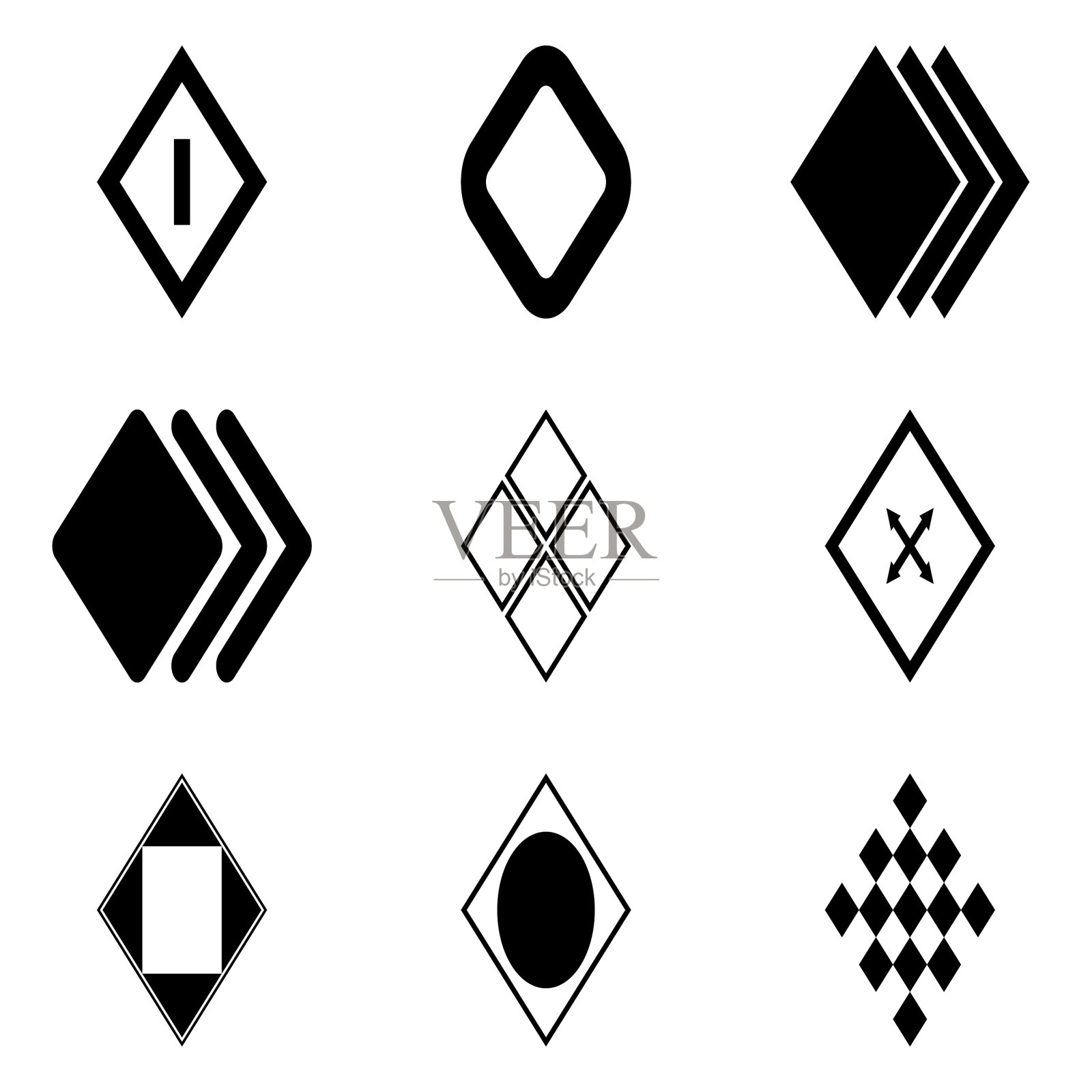 菱形平面图标设置孤立在白色背景上图标素材