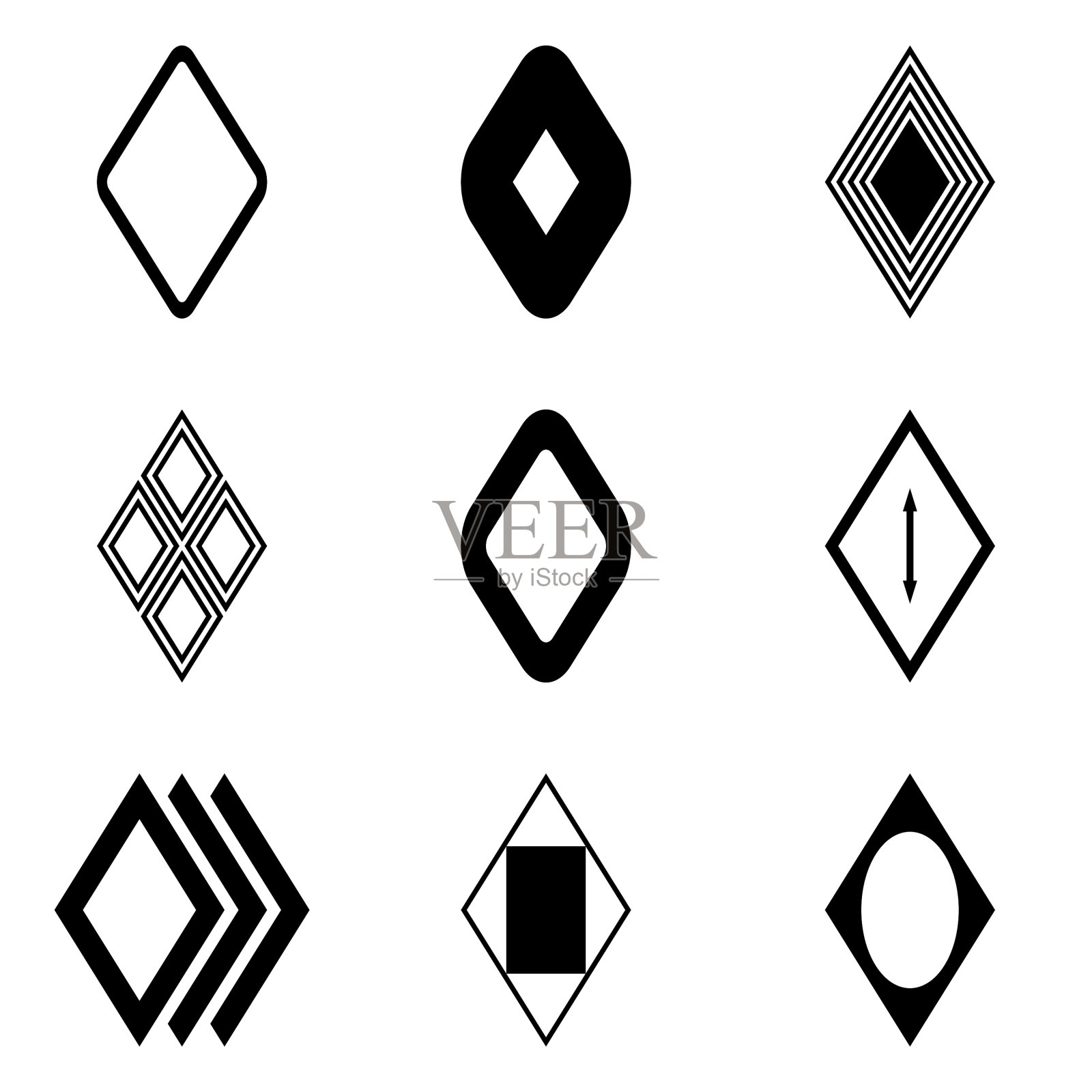 菱形平面图标设置孤立在白色背景上图标素材