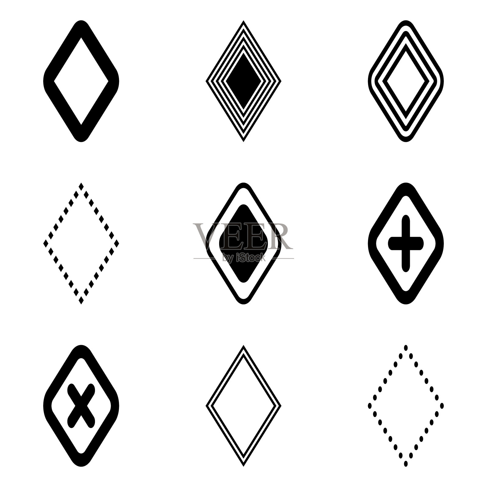 菱形平面图标设置孤立在白色背景上图标素材