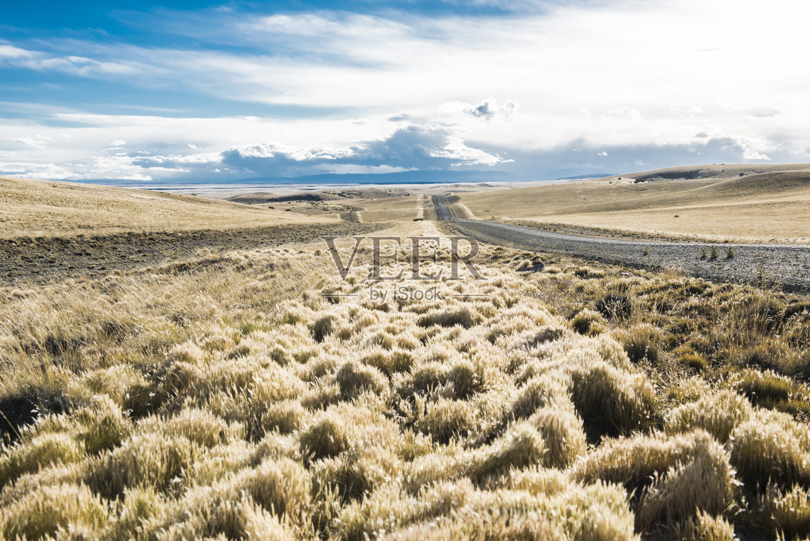 在无尽的巴塔哥尼亚平原上的道路照片摄影图片