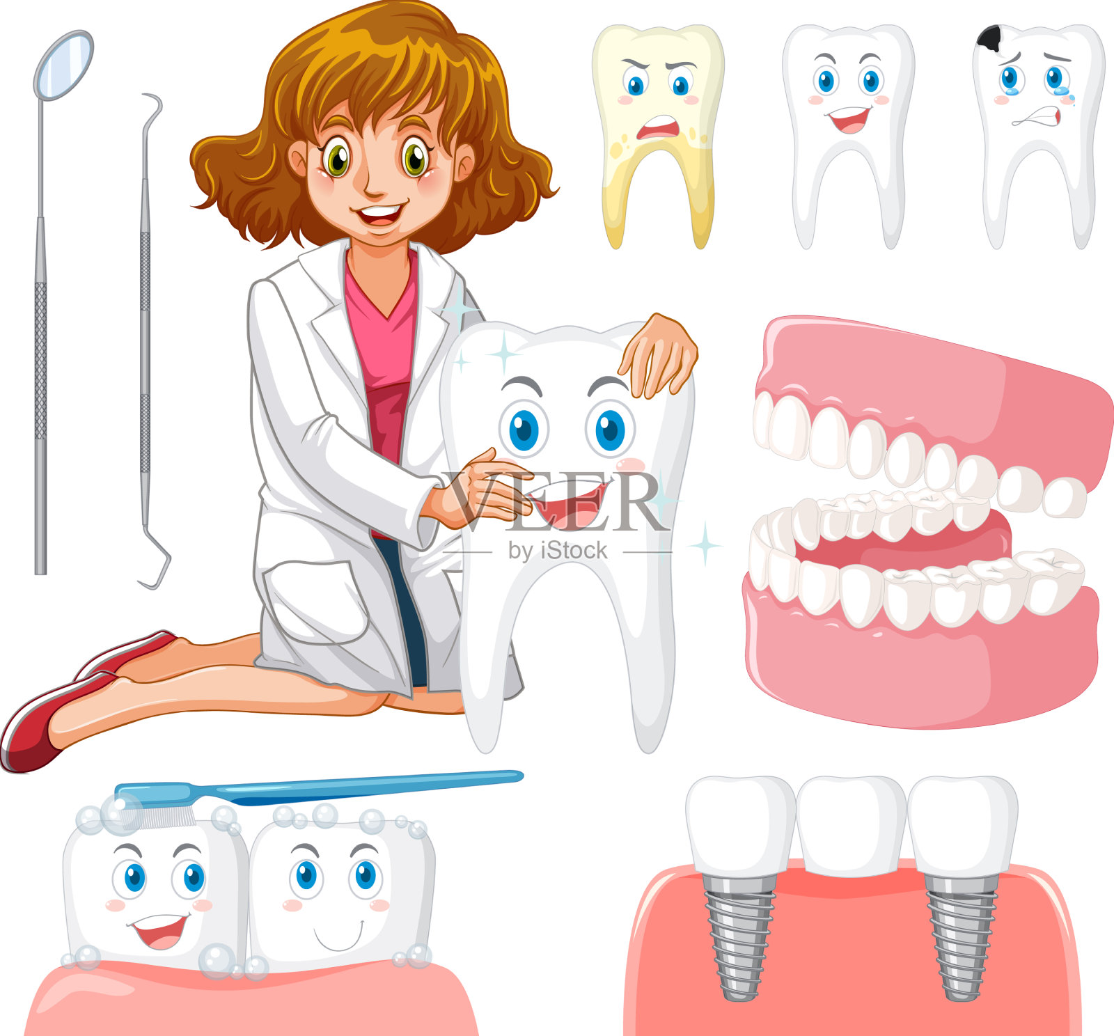 集所有类型的牙齿在白色背景插画图片素材