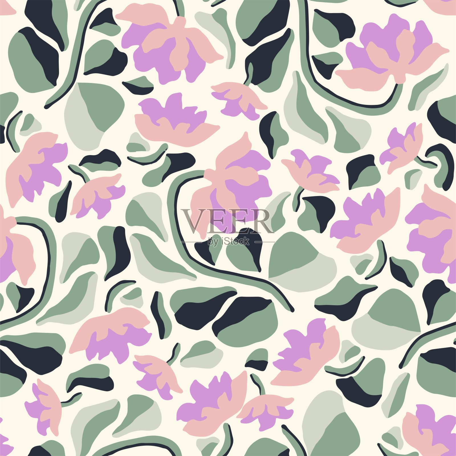 矢量复古的颜色花插图主题无缝重复图案时尚和家庭厨房印花织物数字艺术品插画图片素材