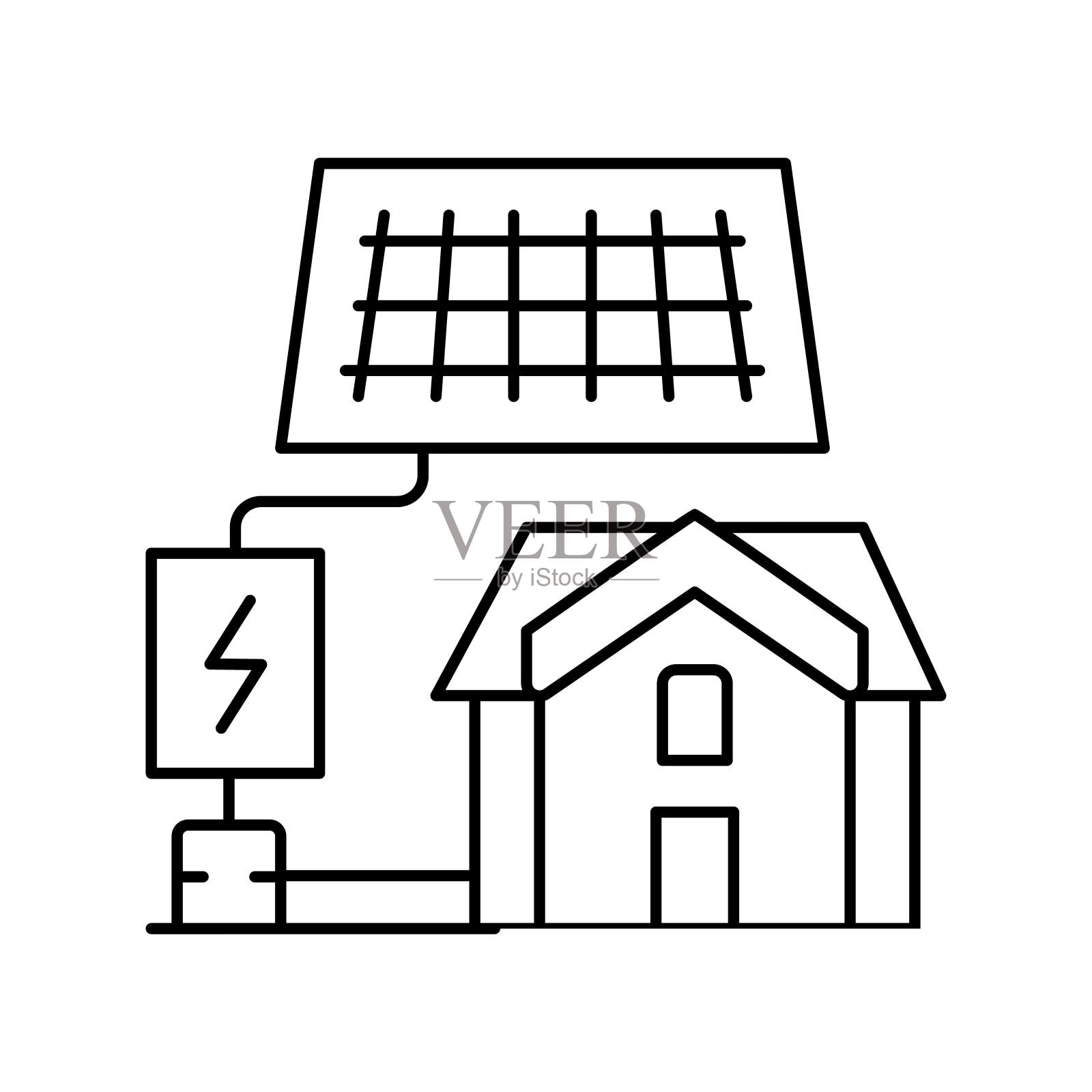 太阳能电力安装线图标矢量插图插画图片素材