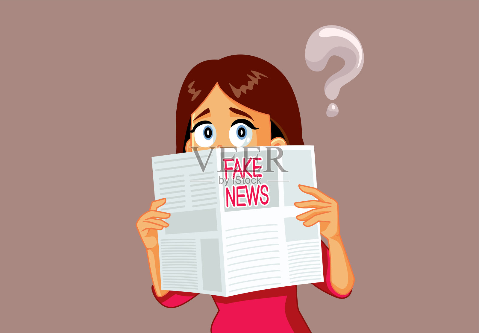 阅读报纸的妇女询问矢量漫画插图插画图片素材