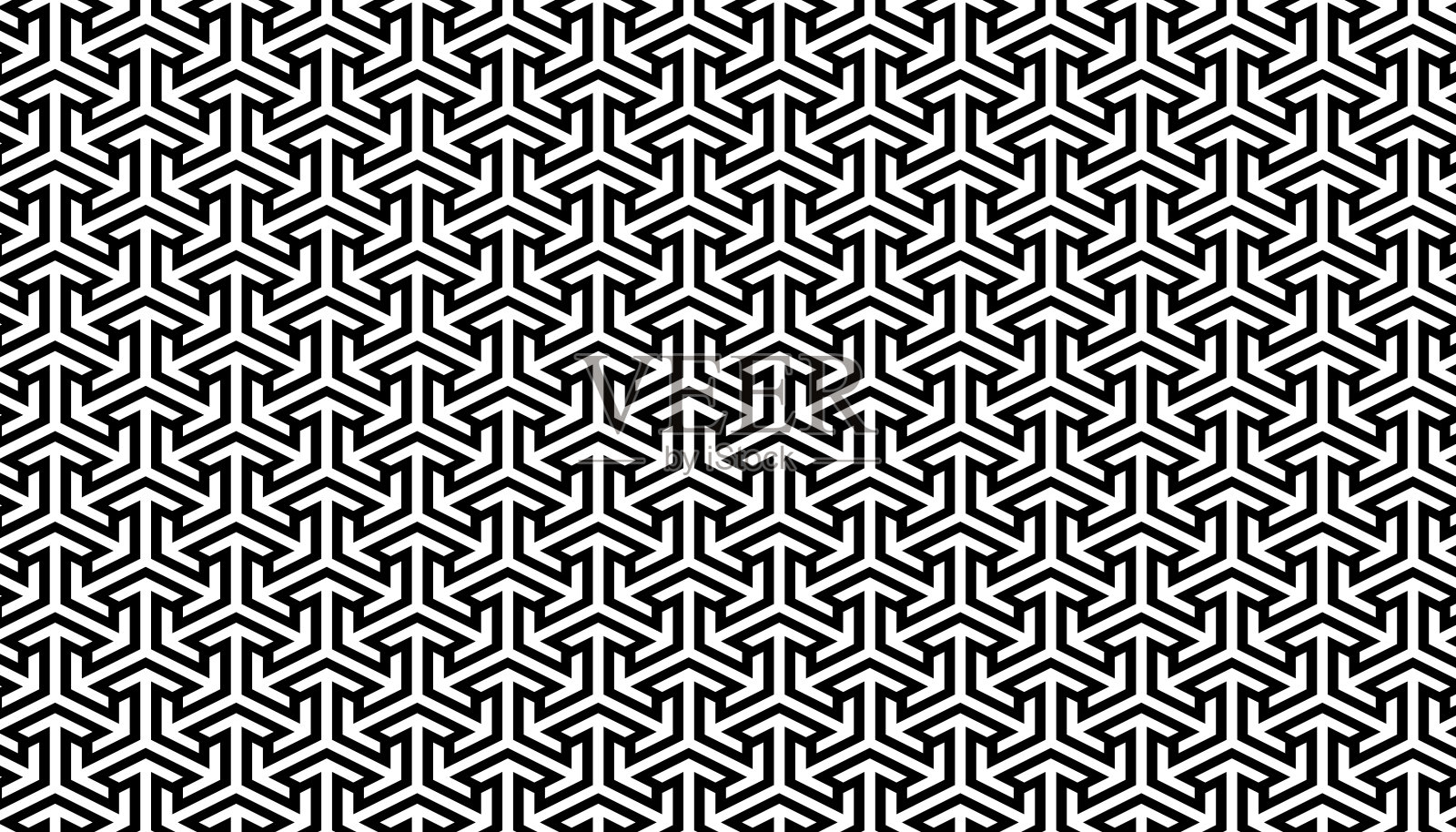黑白迷宫图案。现代面料质地。几何单色箭头背景。插画图片素材