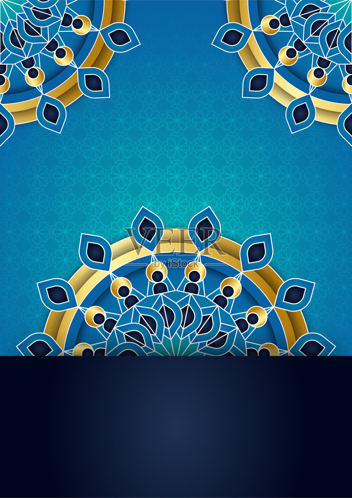 时髦的伊斯兰海报背景清真寺，阿拉伯图案，灯笼，月亮，新月。可用于贺卡，海报，横幅，邀请，小册子，斋月，开斋节，古尔邦，开斋的邀请。插画图片素材