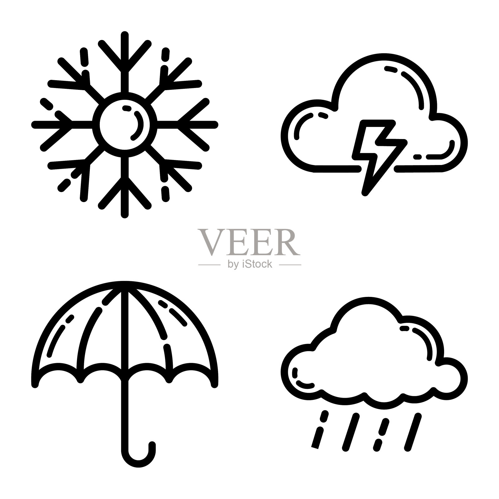 天气平面图标设置孤立在白色背景上插画图片素材