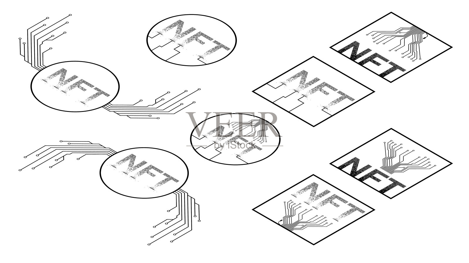 一组等距图标NTF非可替代令牌孤立在白色上。网站设计元素。插画图片素材
