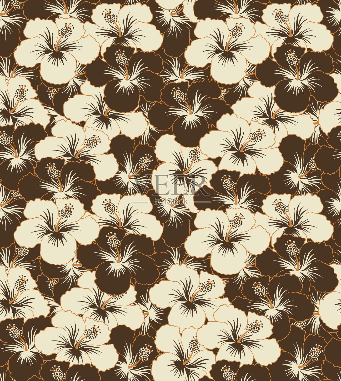 日本木槿矢量无缝图案插画图片素材