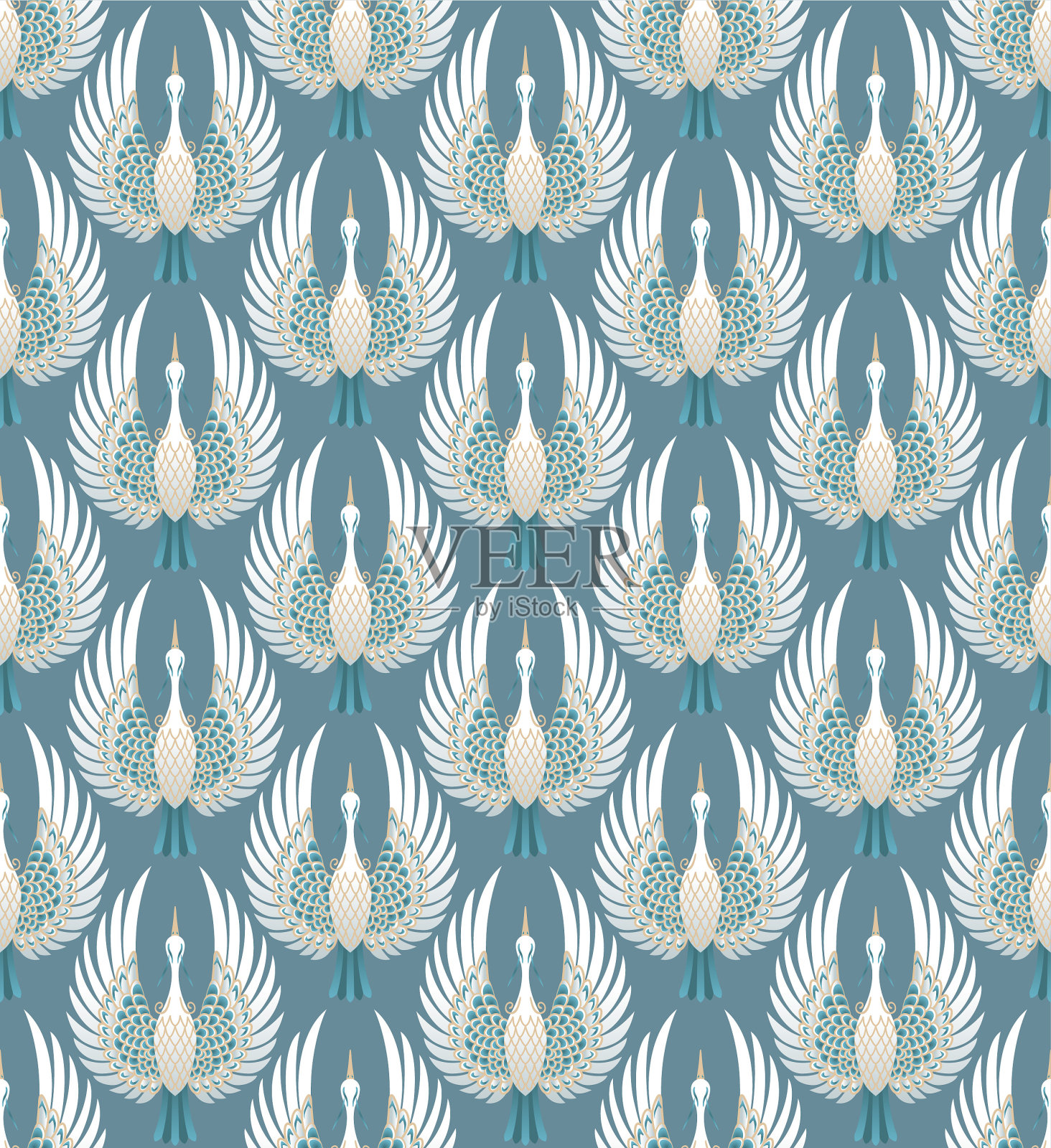 日本印度鹤鸟矢量无缝模式插画图片素材