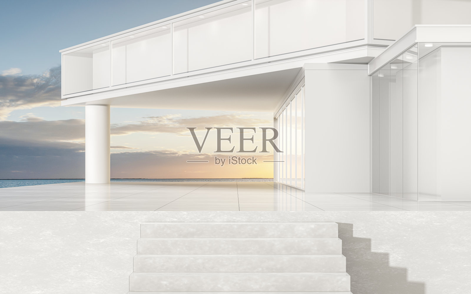 白色建筑，户外视图，3d渲染。照片摄影图片