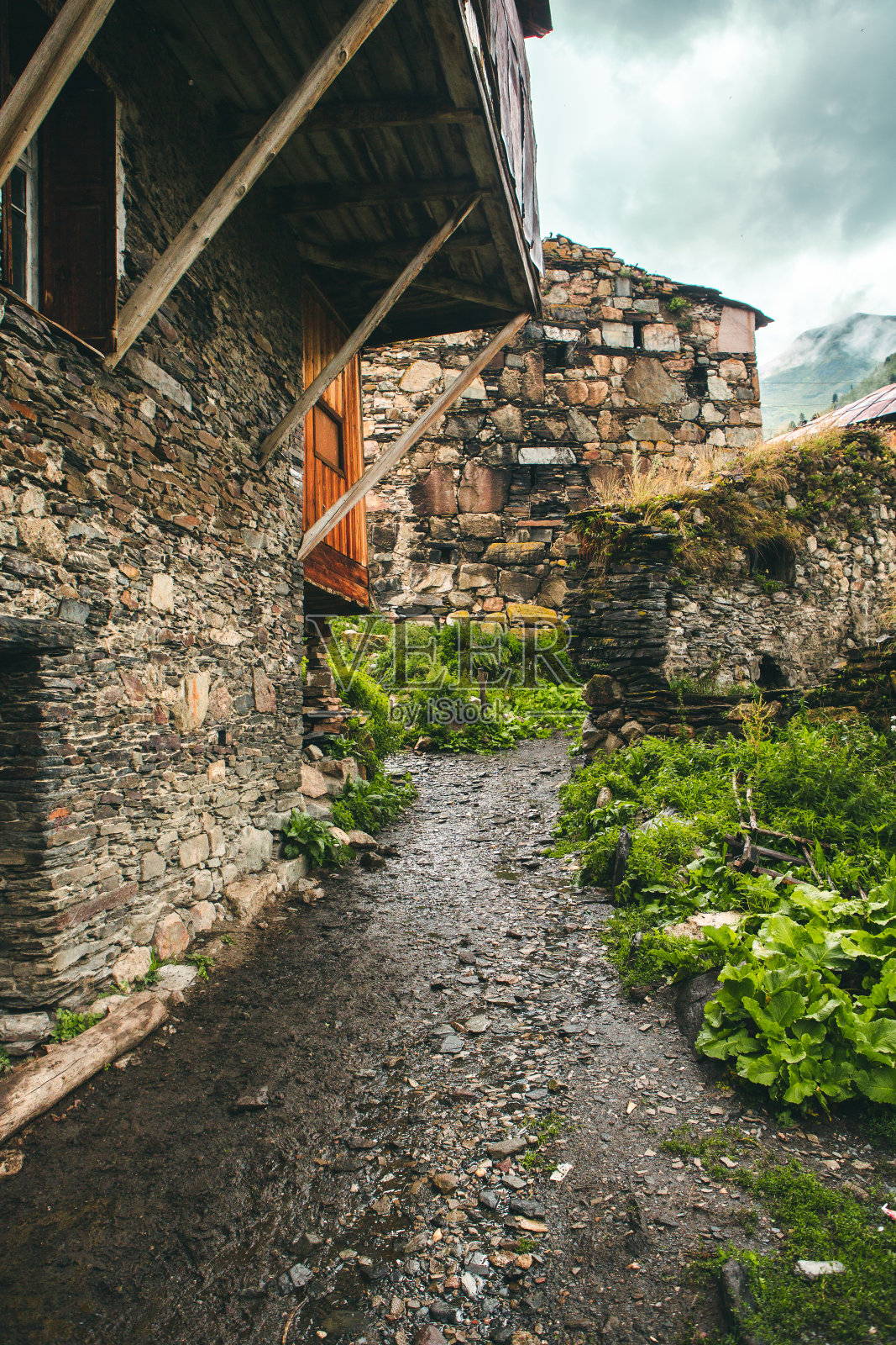 格鲁吉亚高加索山脉古老村庄Usghuli的美丽风景摄影照片摄影图片