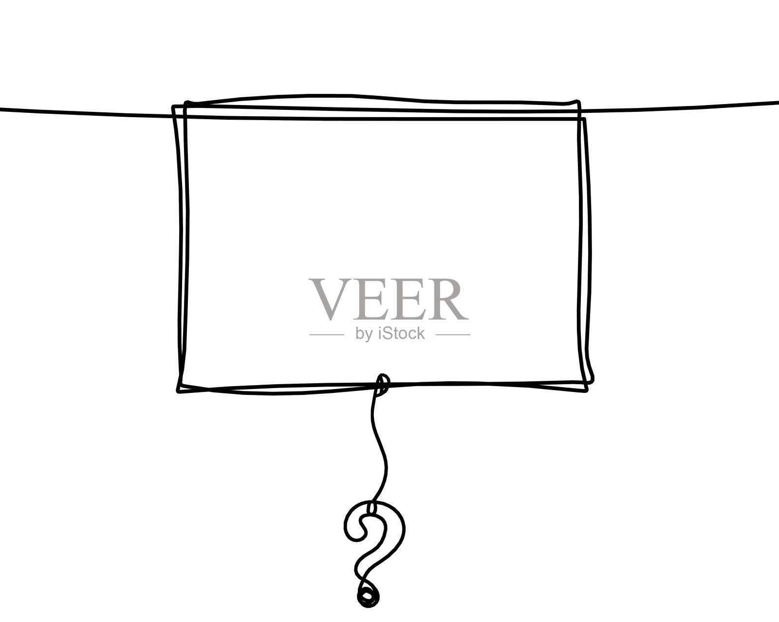 以问号作为连续线条画在白色背景上的抽象相框插画图片素材