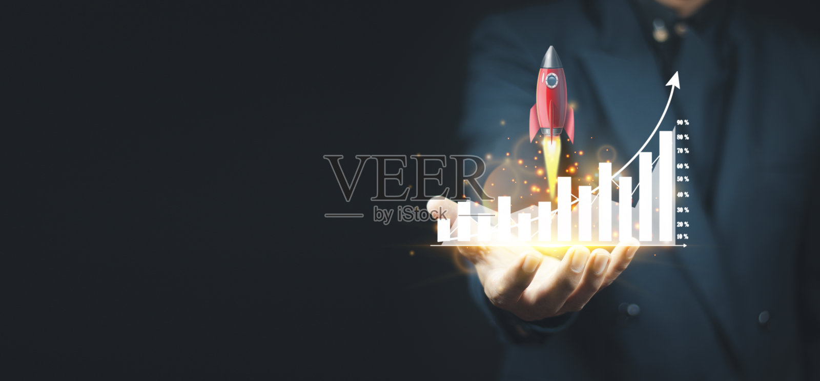 商人分析外汇交易图表，财务数据。思想像火箭照片摄影图片