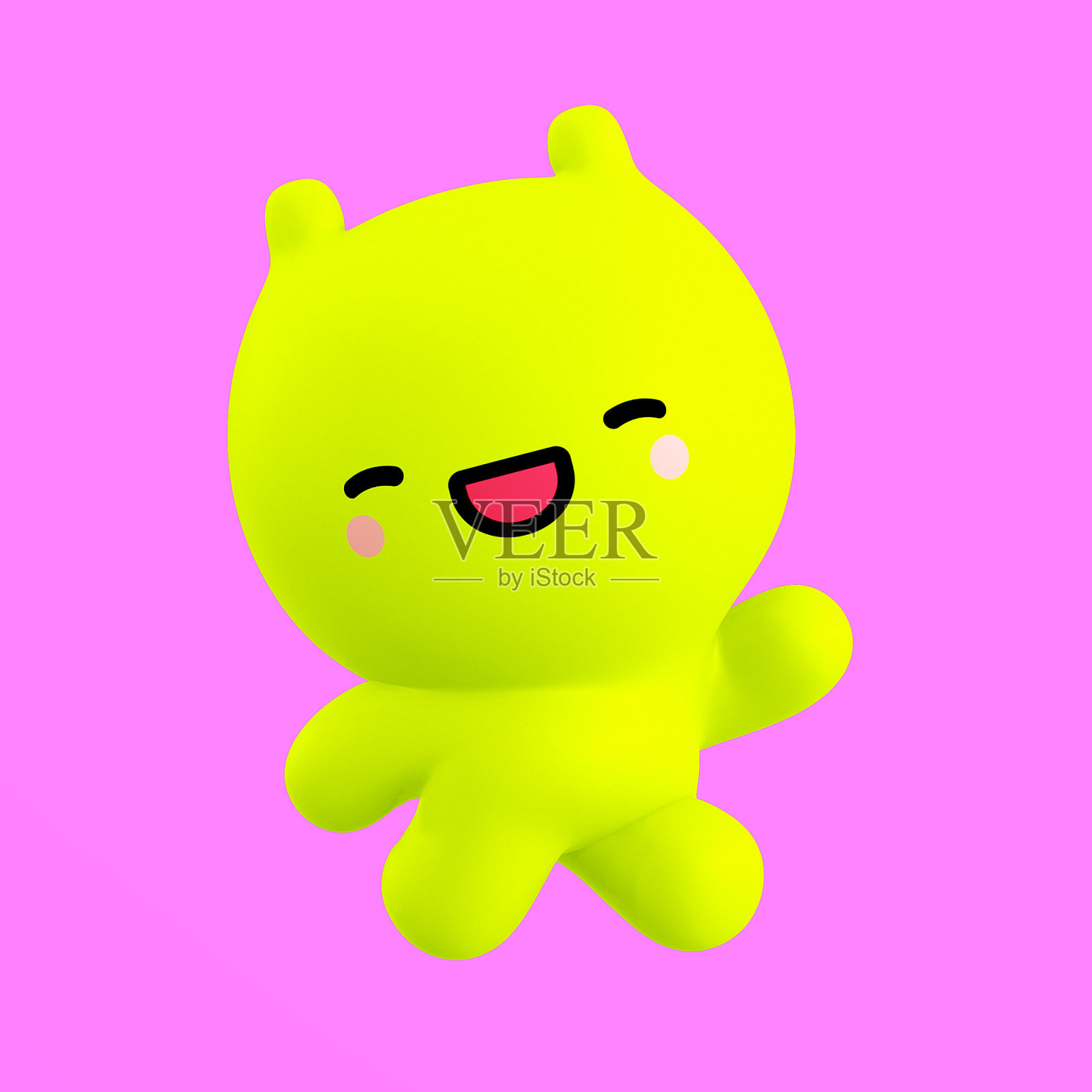 可爱的小可爱。卡通外星人3d渲染插图在粉红色的背景照片摄影图片