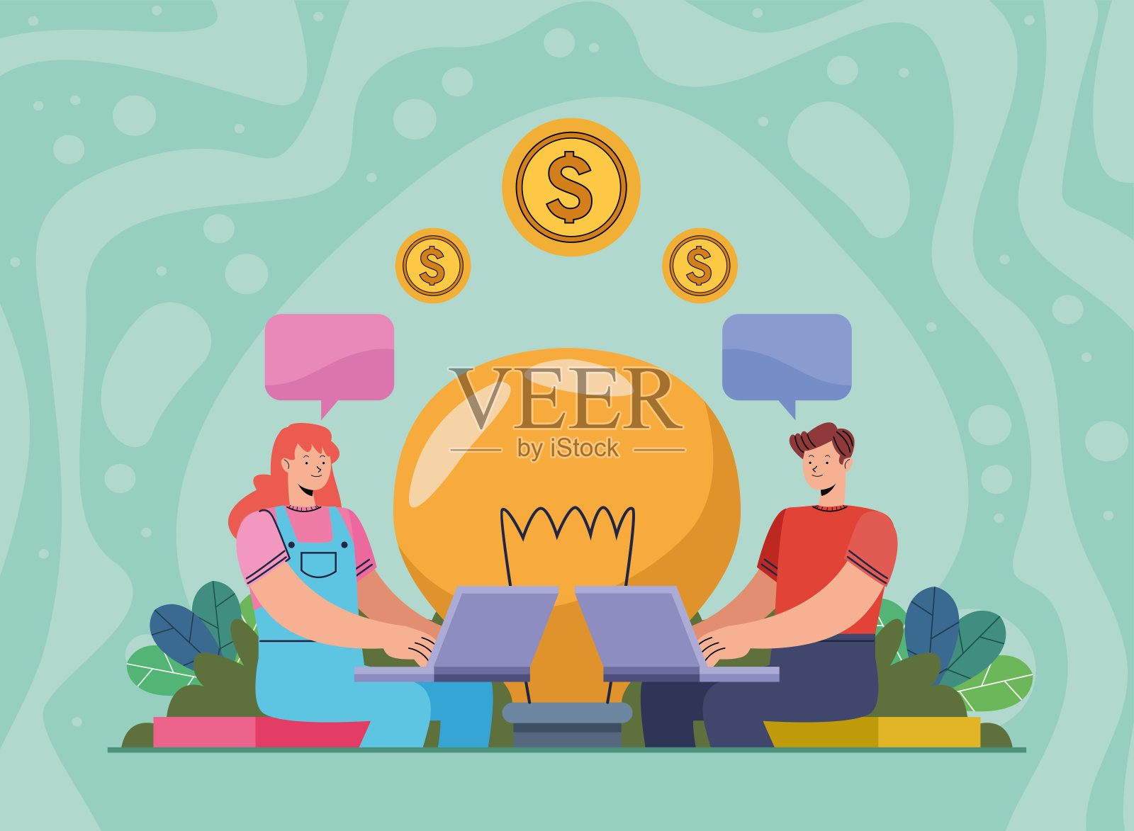 使用笔记本电脑的创新人士插画图片素材