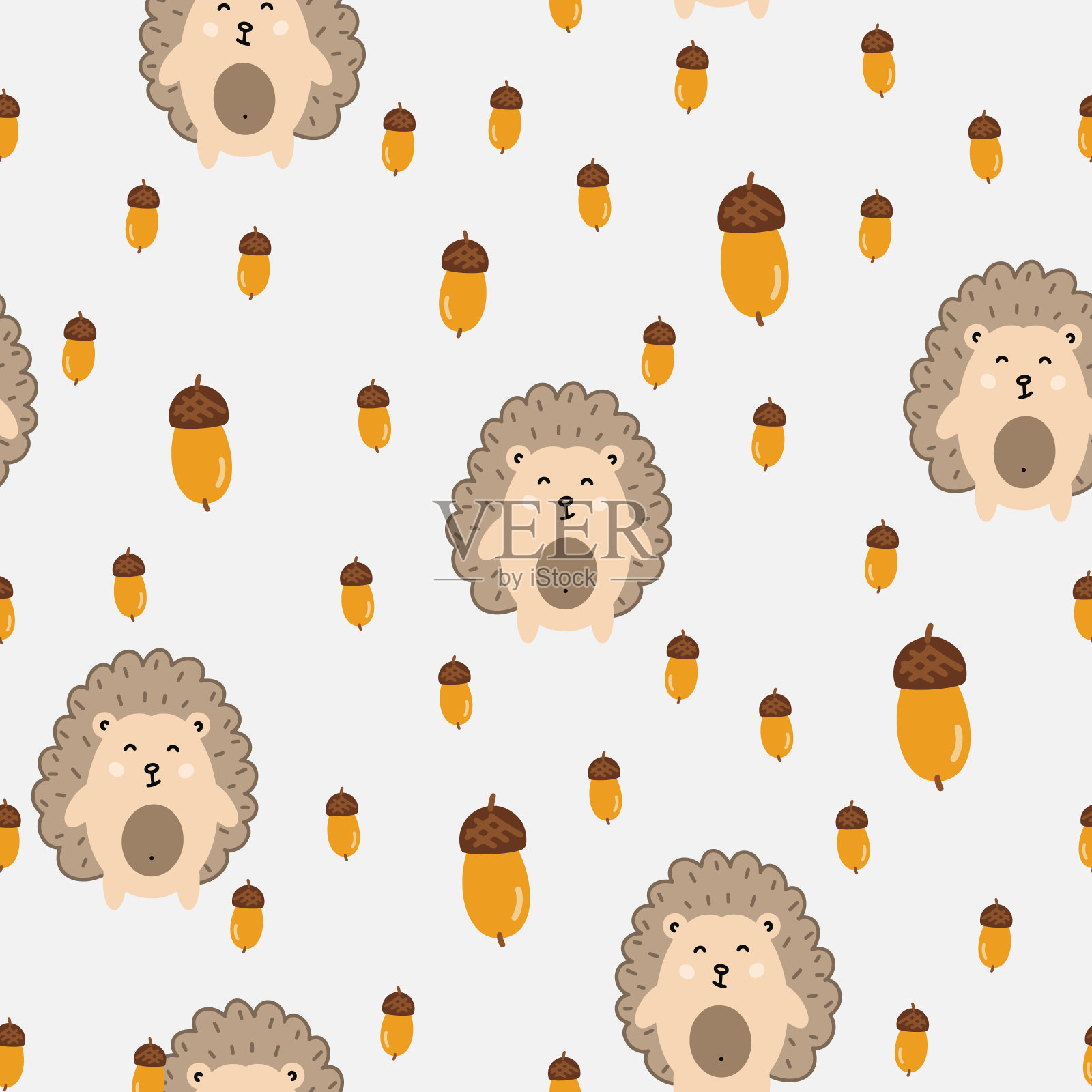 可爱的刺猬无缝图案。矢量插图，织物设计，礼品纸，婴儿衣服，纺织品，卡片。插画图片素材