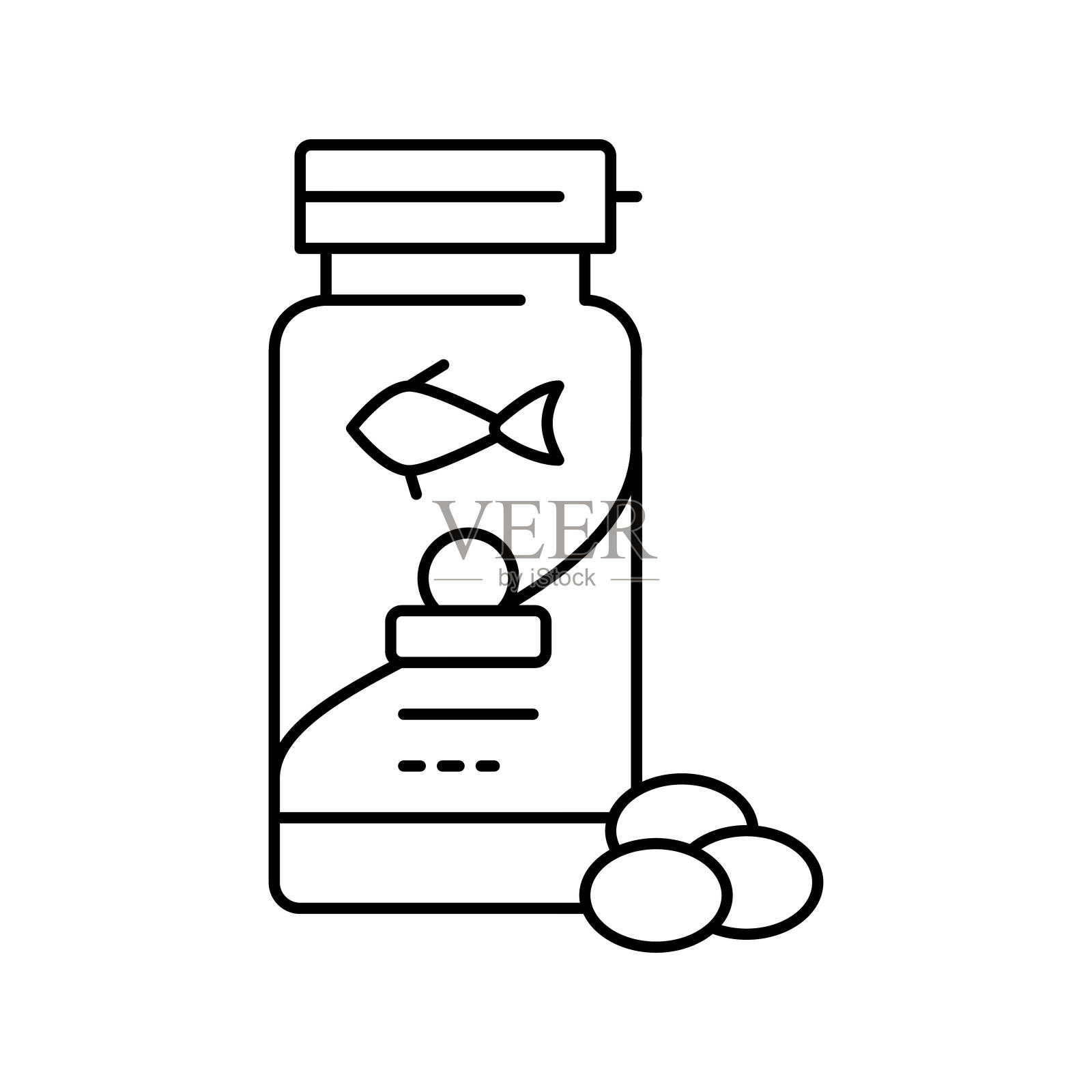 鲑鱼omega3油线图标矢量插图插画图片素材