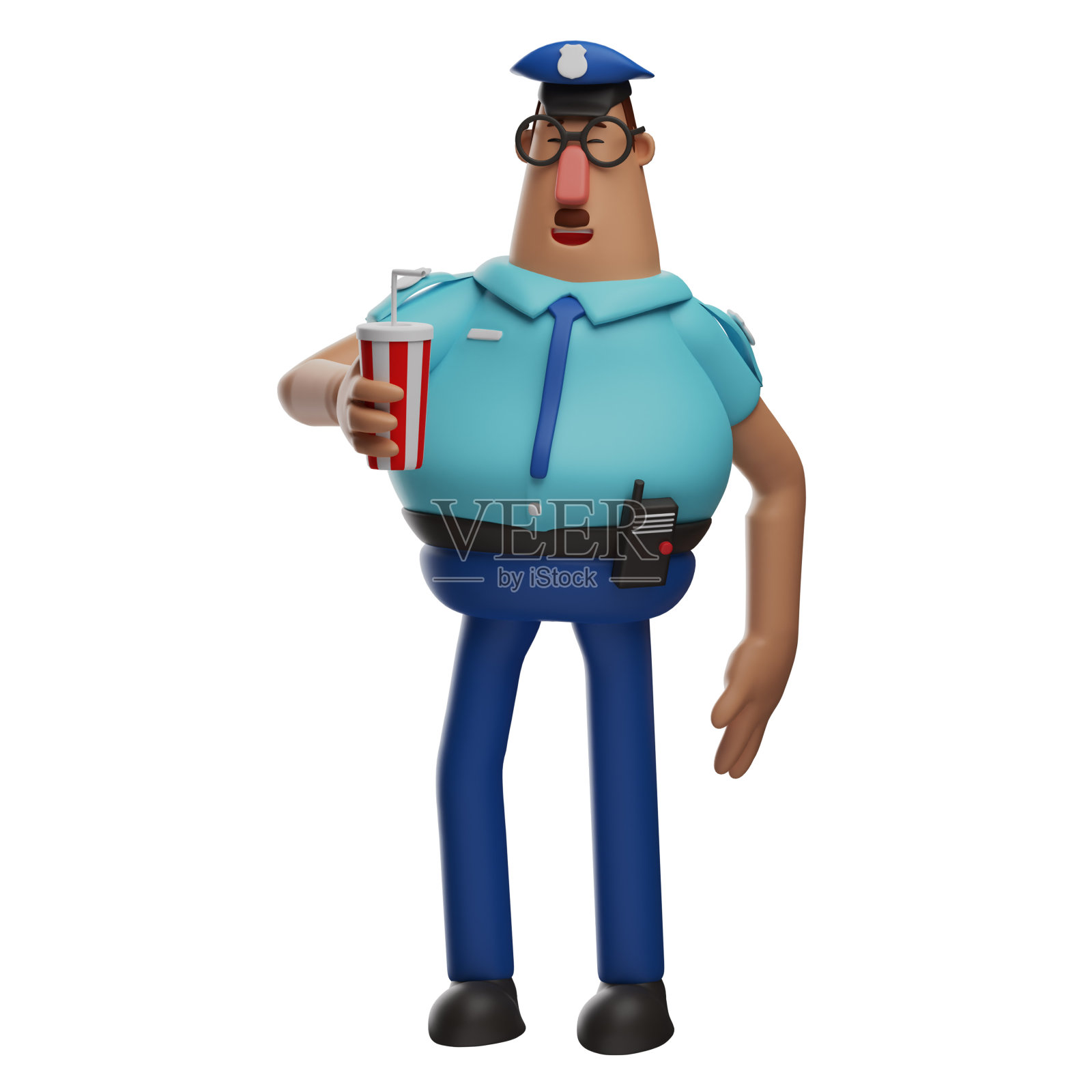 3D警察卡通人物和一杯可乐照片摄影图片