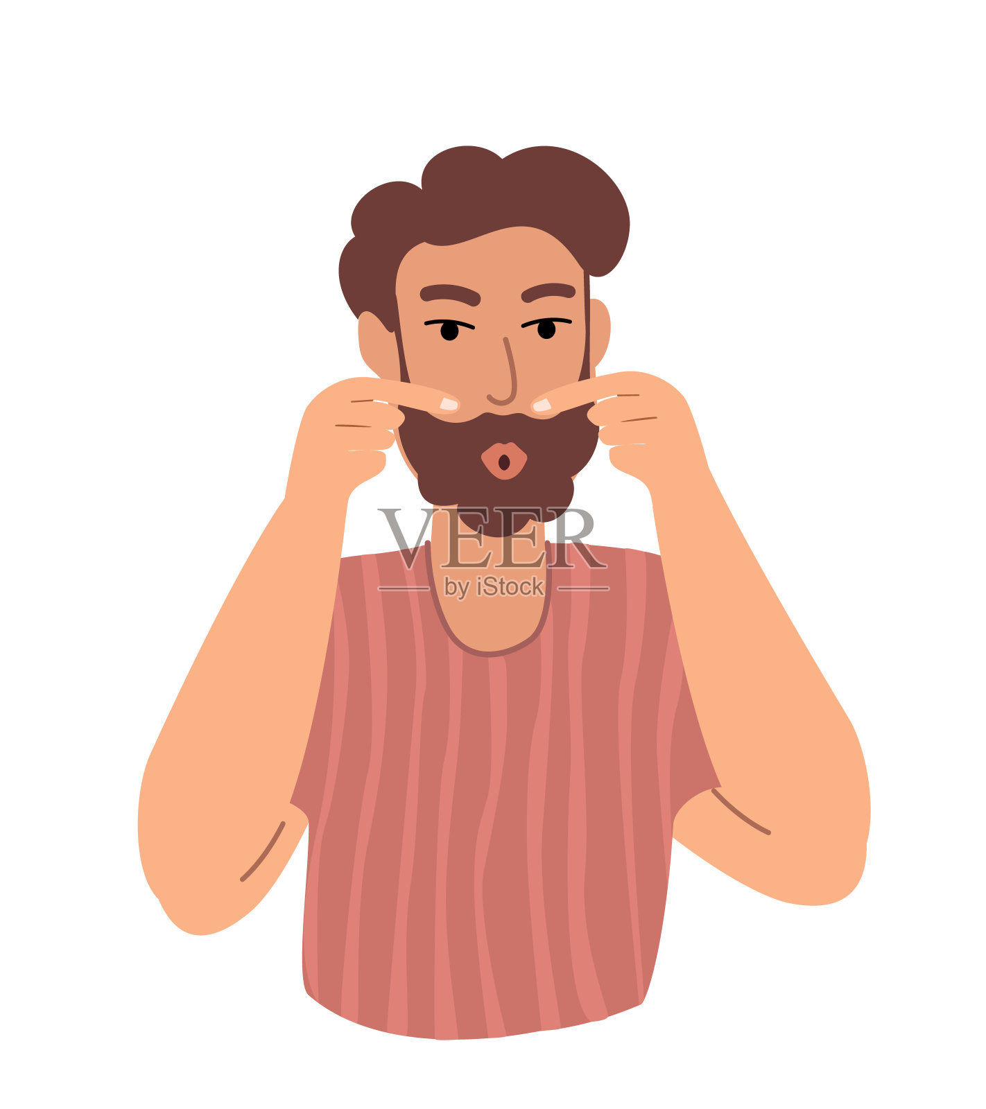 年轻快乐轻松清新男子做面部健身瑜伽面部体操自我按摩，振兴运动。那家伙在按摩他的脸。男性手术，抗衰老自我护理。孤立的矢量平面插图插画图片素材