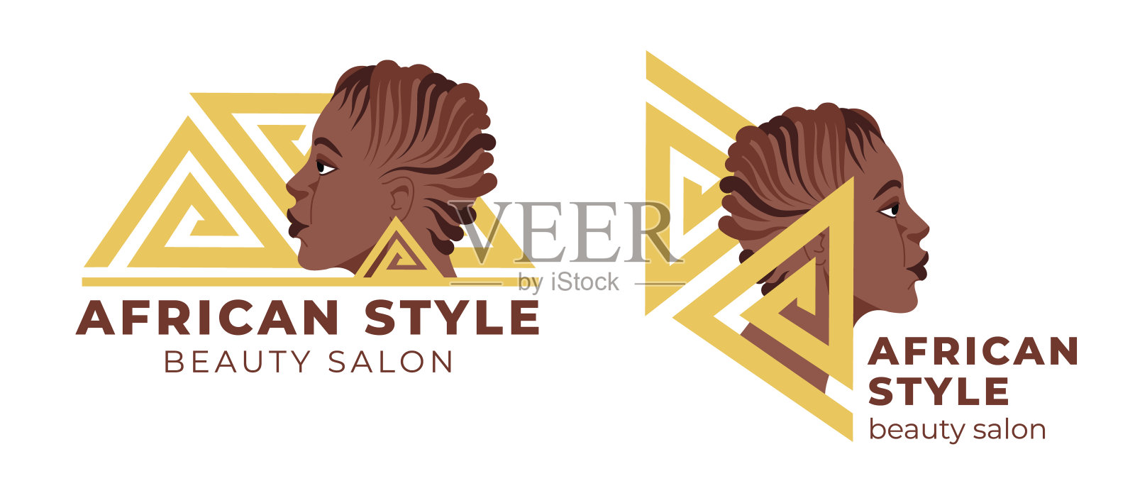 美容院标识和标识。平面向量插图的黑人妇女的脸。化身，美容沙龙，传统卷发的非洲裔美国妇女。插画图片素材