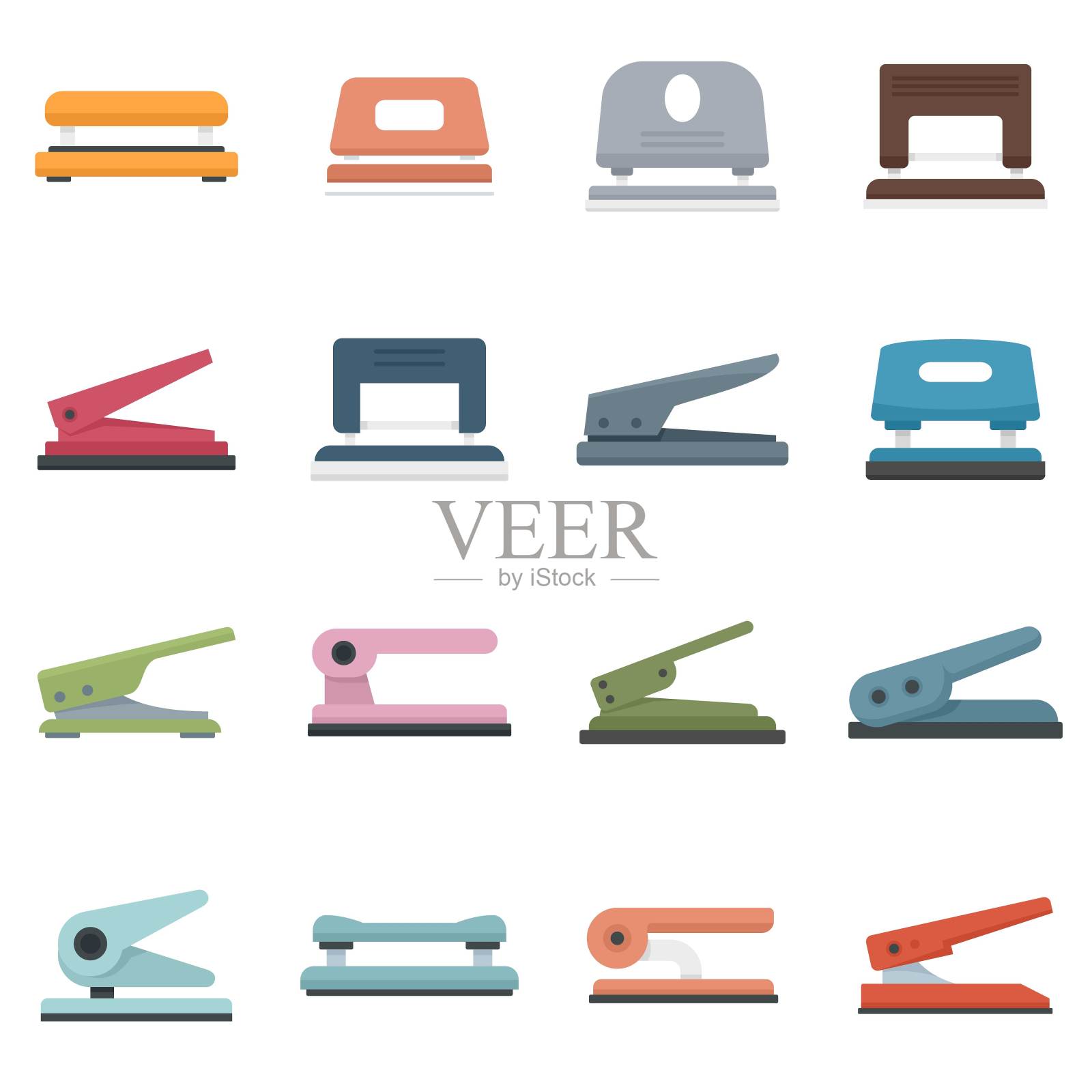 打孔器图标设置平面矢量孤立插画图片素材