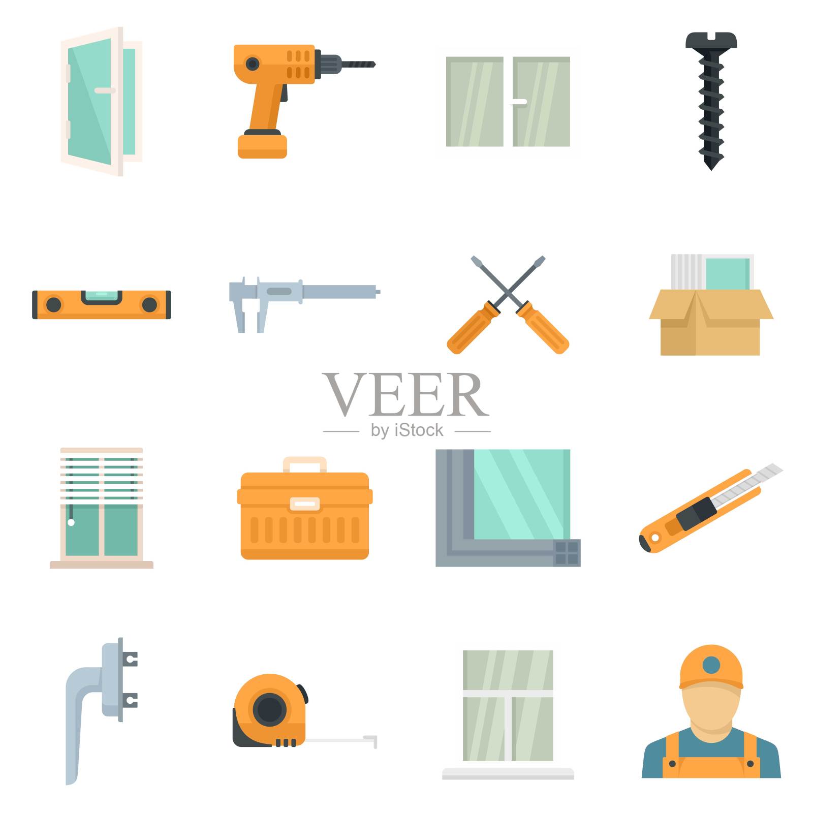 窗口安装图标设置平面矢量隔离插画图片素材