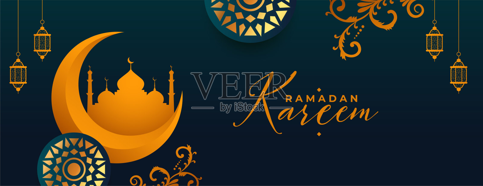 伊斯兰斋月卡里姆节日装饰旗帜插画图片素材