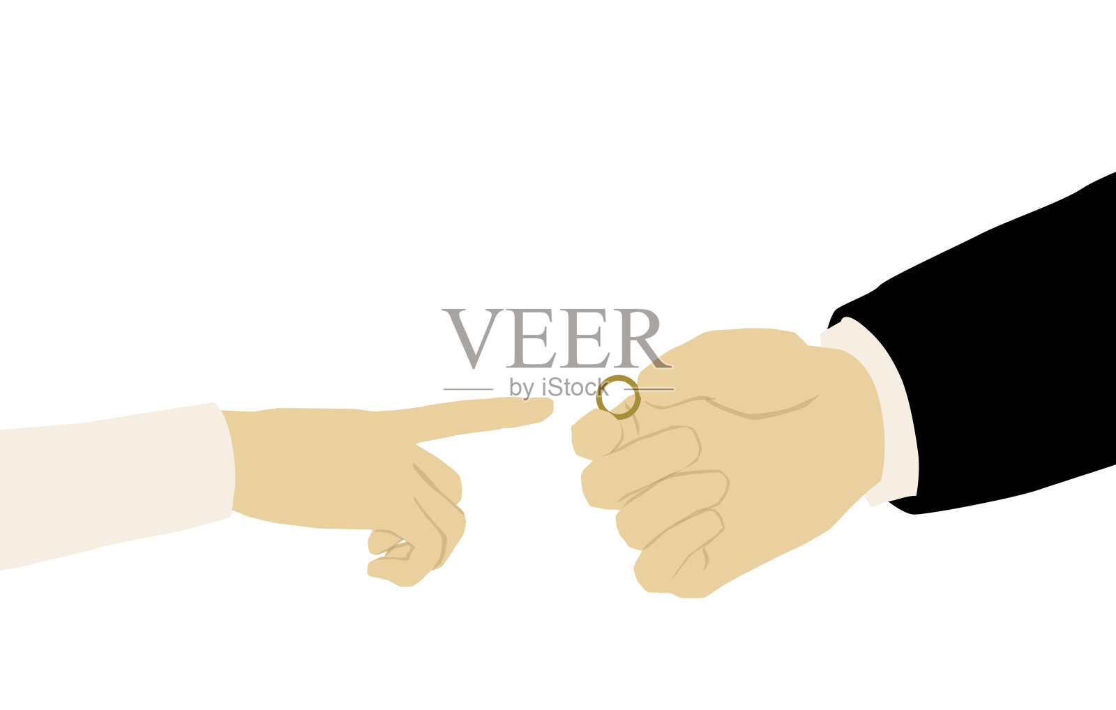 犹太婚礼——戴戒指的基杜辛。作为传统仪式的一部分，新娘的食指向新郎伸出。白色背景上的扁平彩色矢量图插画图片素材