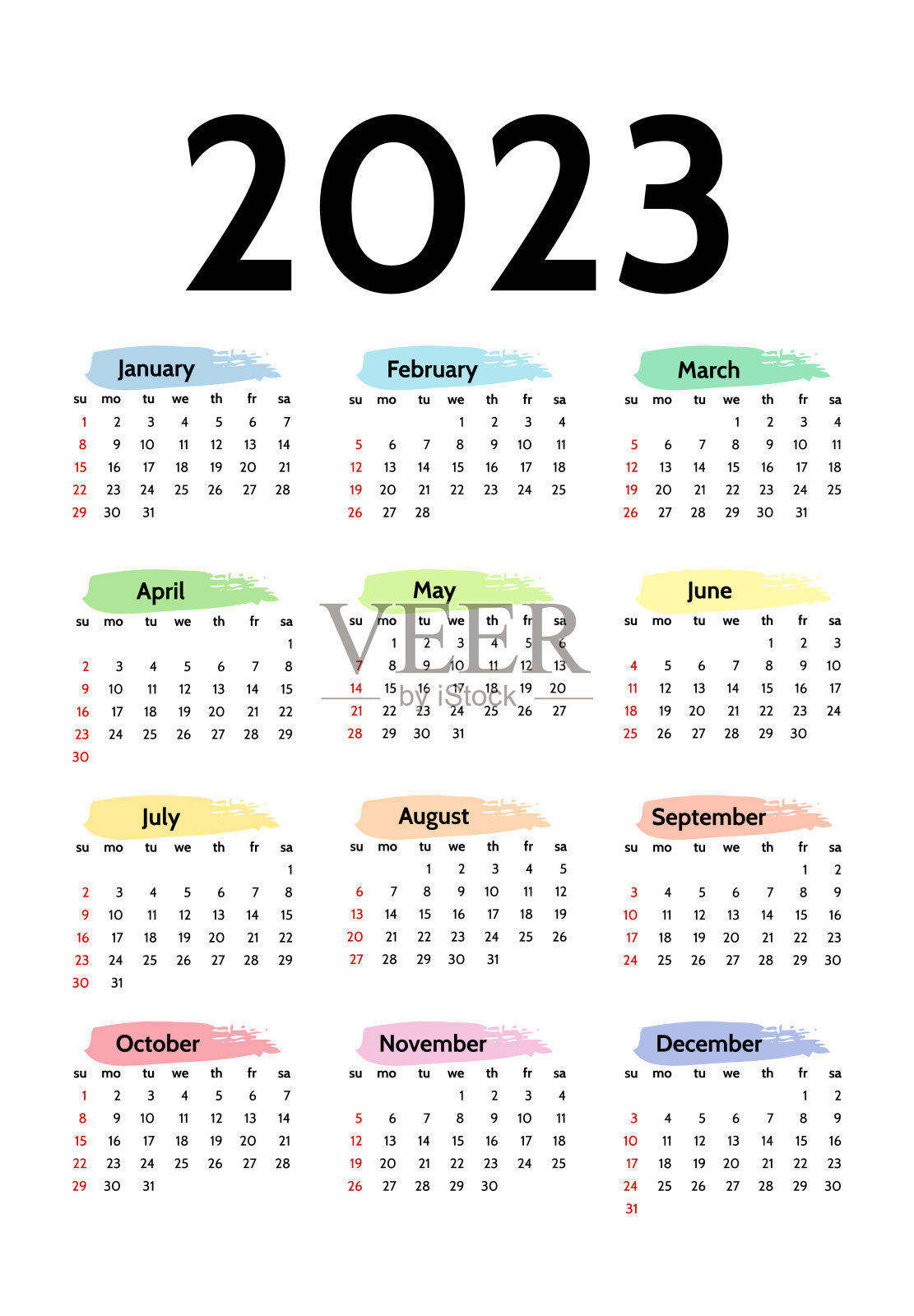 2023年日历孤立在白色背景上设计模板素材