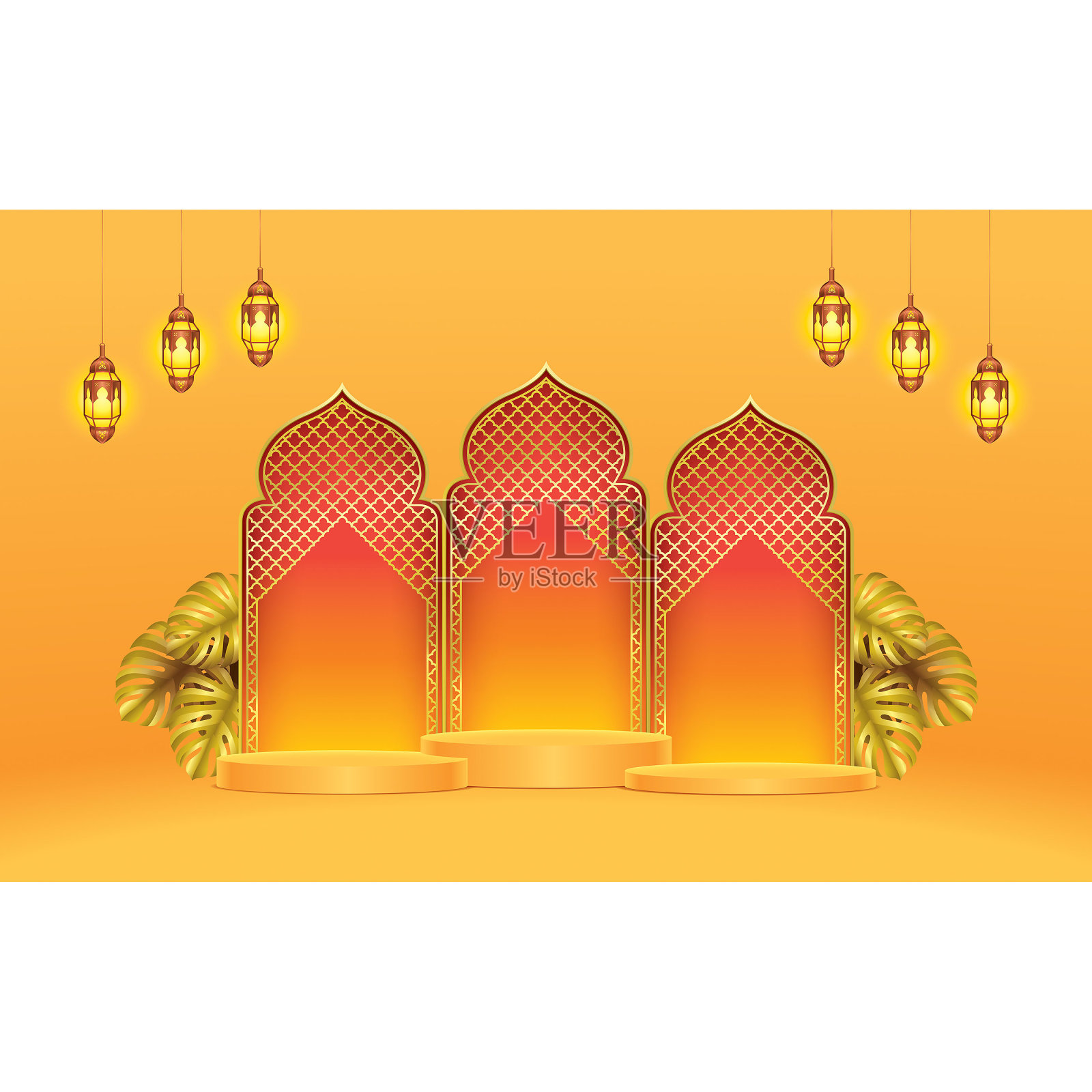 哈里拉雅讲台产品展示与节日装饰插画图片素材