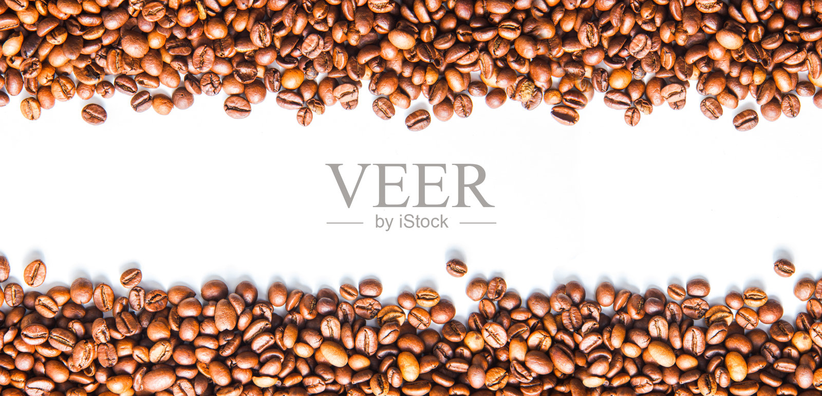 咖啡豆顶视图在白色背景空间的文本照片摄影图片