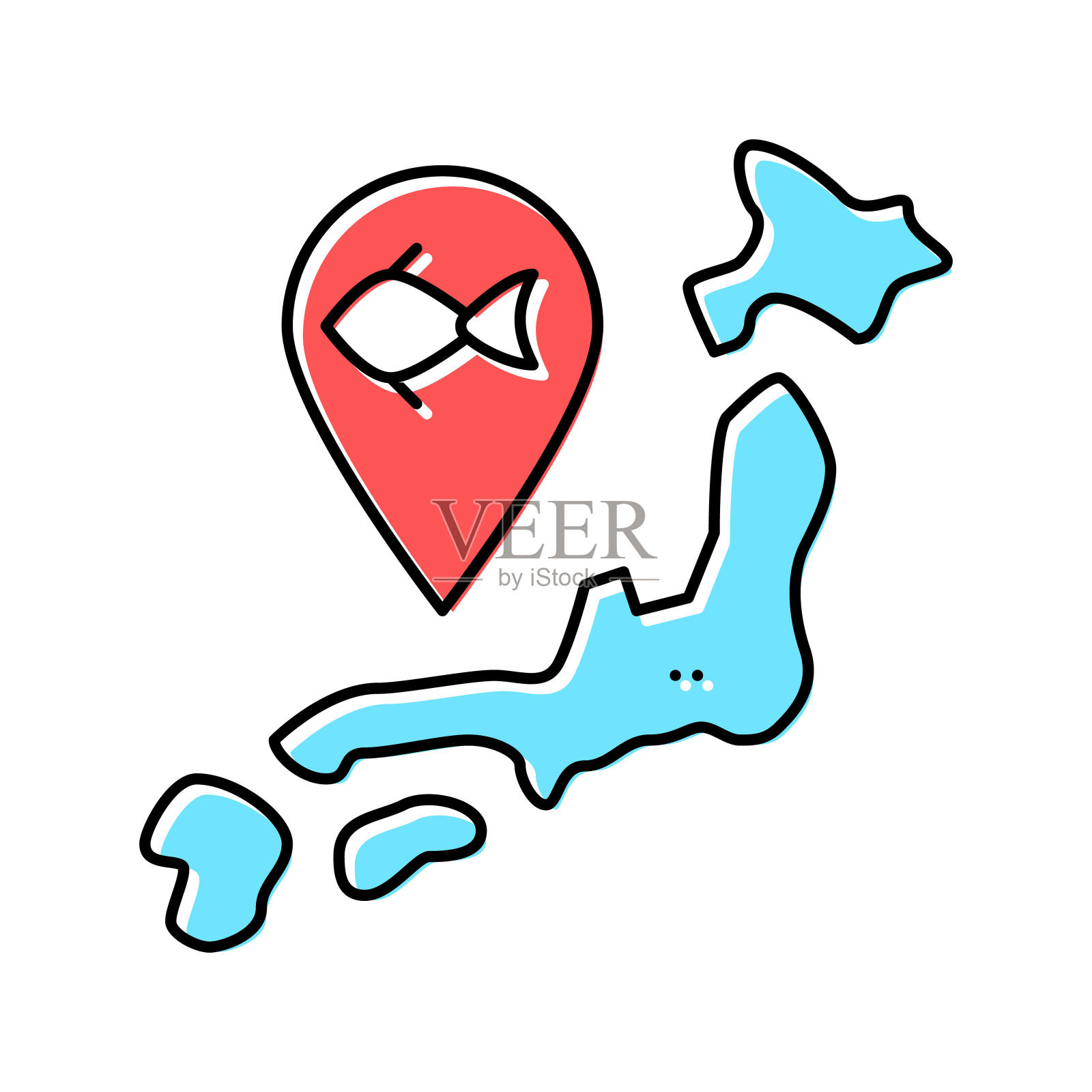 岛屿金枪鱼GPS市场颜色图标矢量插图插画图片素材