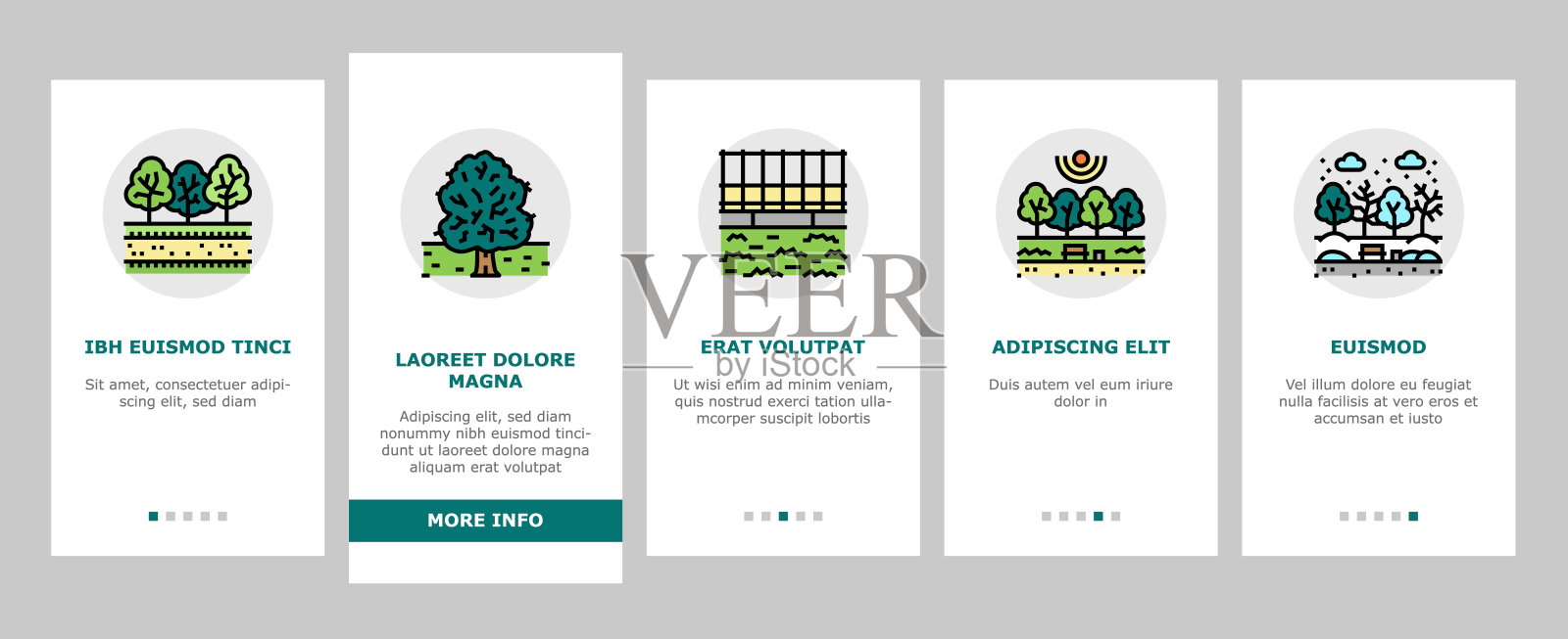 公园草甸自然和游乐场在滑板图标集向量插画图片素材