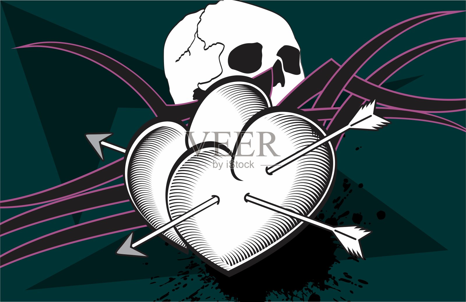 心脏纹身头骨背景2插画图片素材