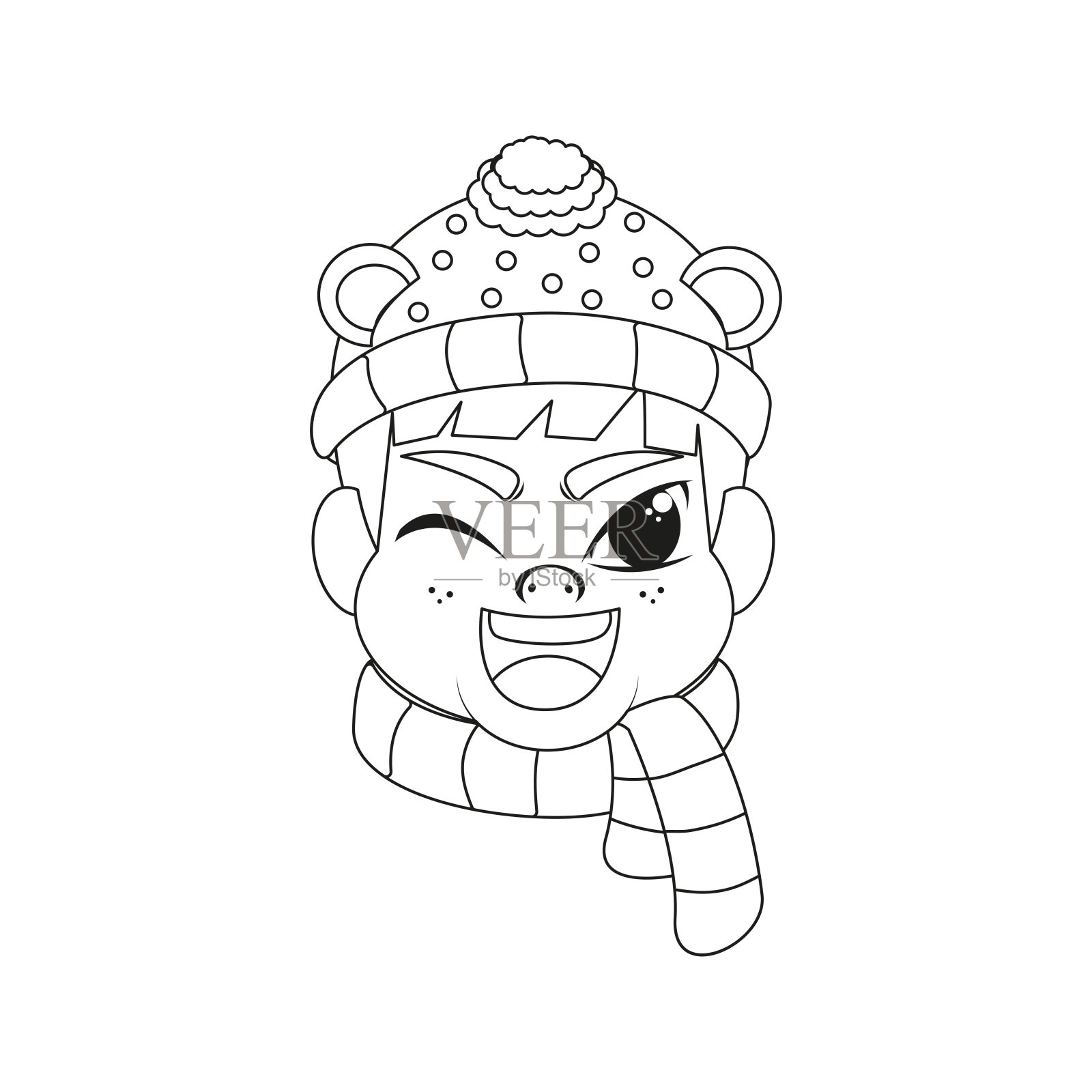 孤立的男人围巾圣诞节画边线矢量插图插画图片素材