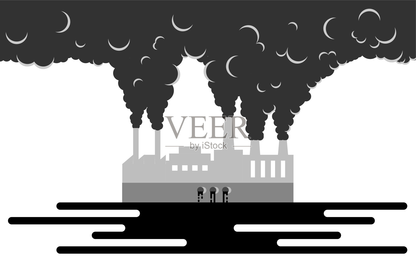 工厂污染环境平坦的风格向量插画图片素材