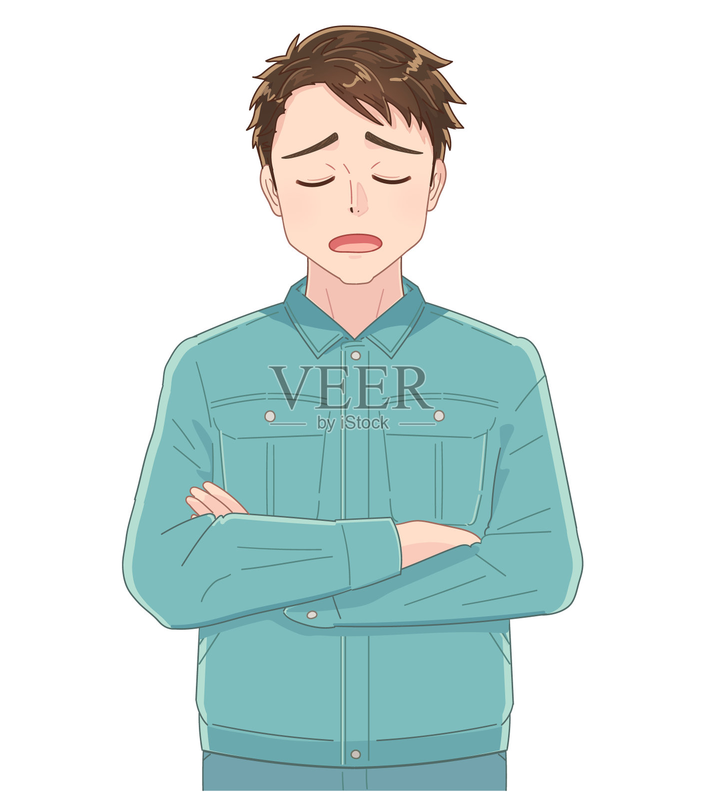 穿着绿色工作服的年轻人表现出了这种表情。设计元素图片