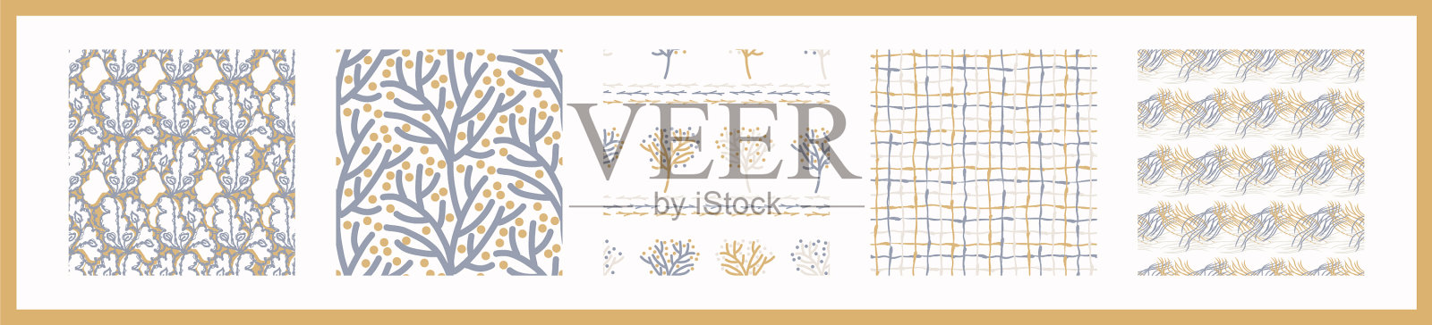 法国蓝麻无缝模式设置色调插画图片素材