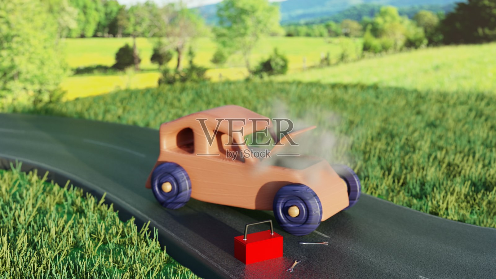 木车在乡村路上抛锚了照片摄影图片