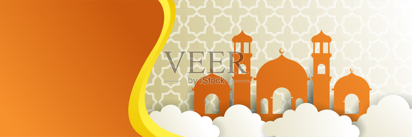 豪华斋月背景，橙色阿拉伯风情，伊斯兰东方风格。为印刷，海报，封面，小册子，传单，横幅的装饰设计。插画图片素材