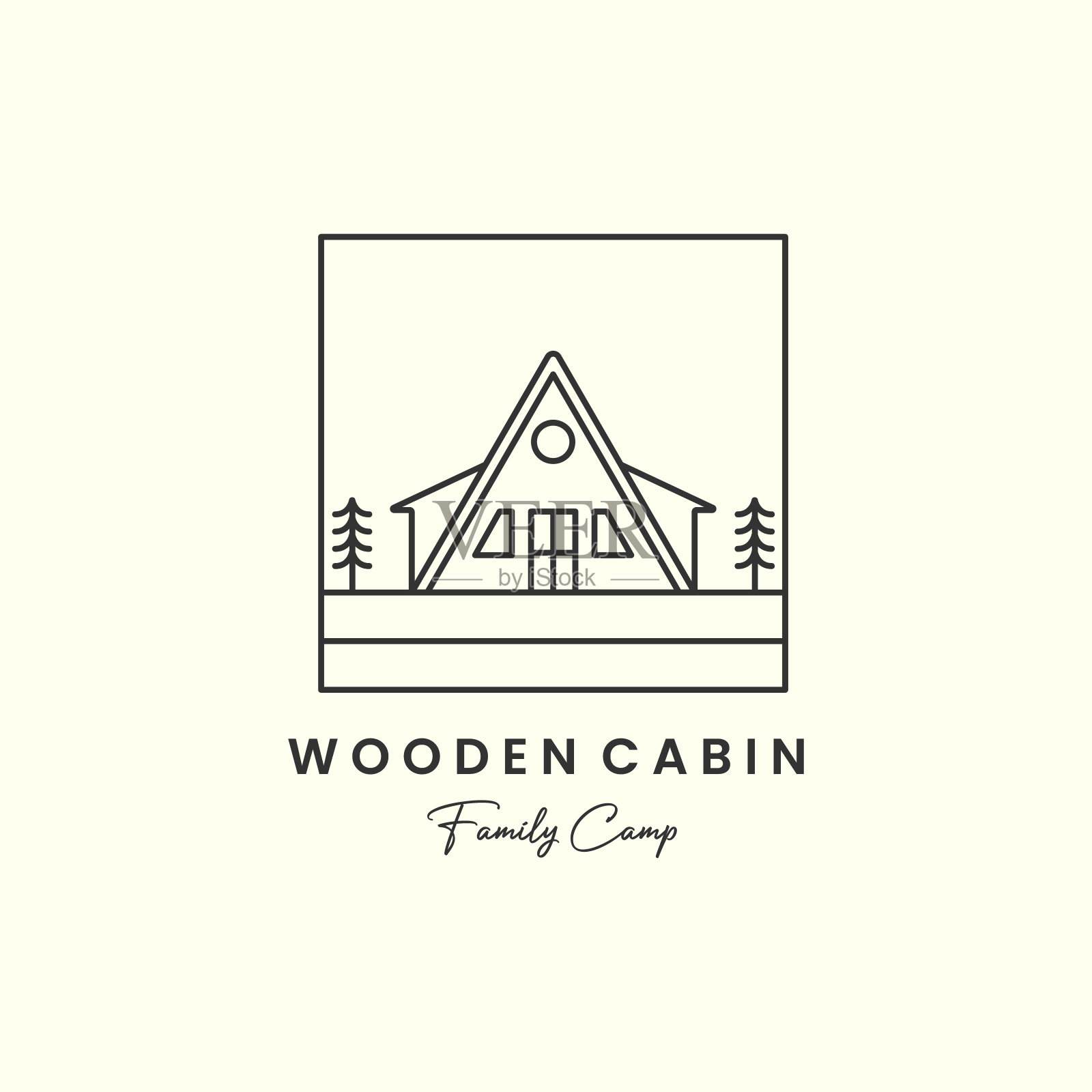 木屋营地极简线条艺术徽标logo模板矢量设计设计元素图片