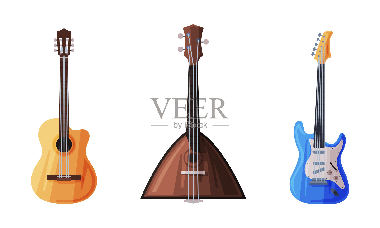 巴拉莱卡和吉他作为弦乐器向量集插画图片素材