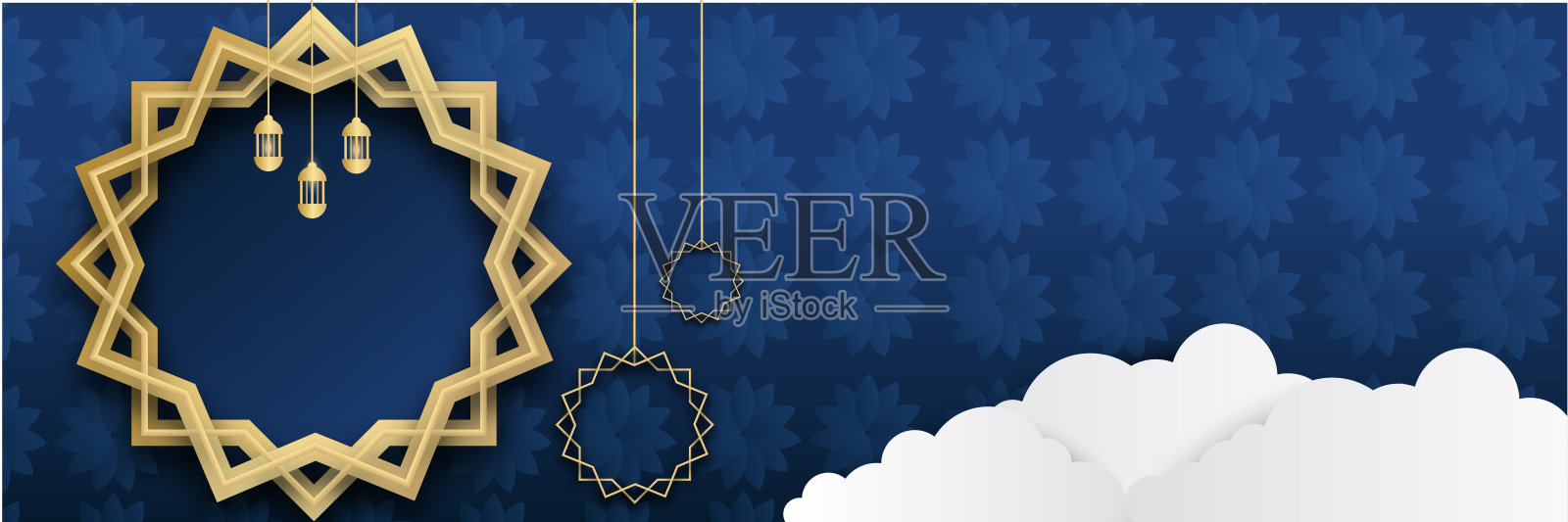 斋月卡里姆横旗背景。斋月卡里姆伊斯兰贺卡背景矢量插图插画图片素材