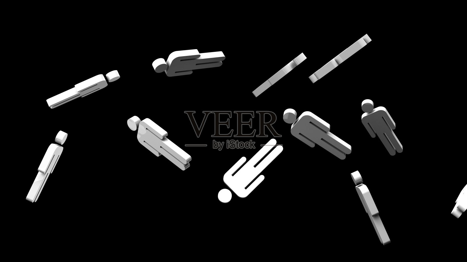 黑色背景上的白色人形物体。照片摄影图片