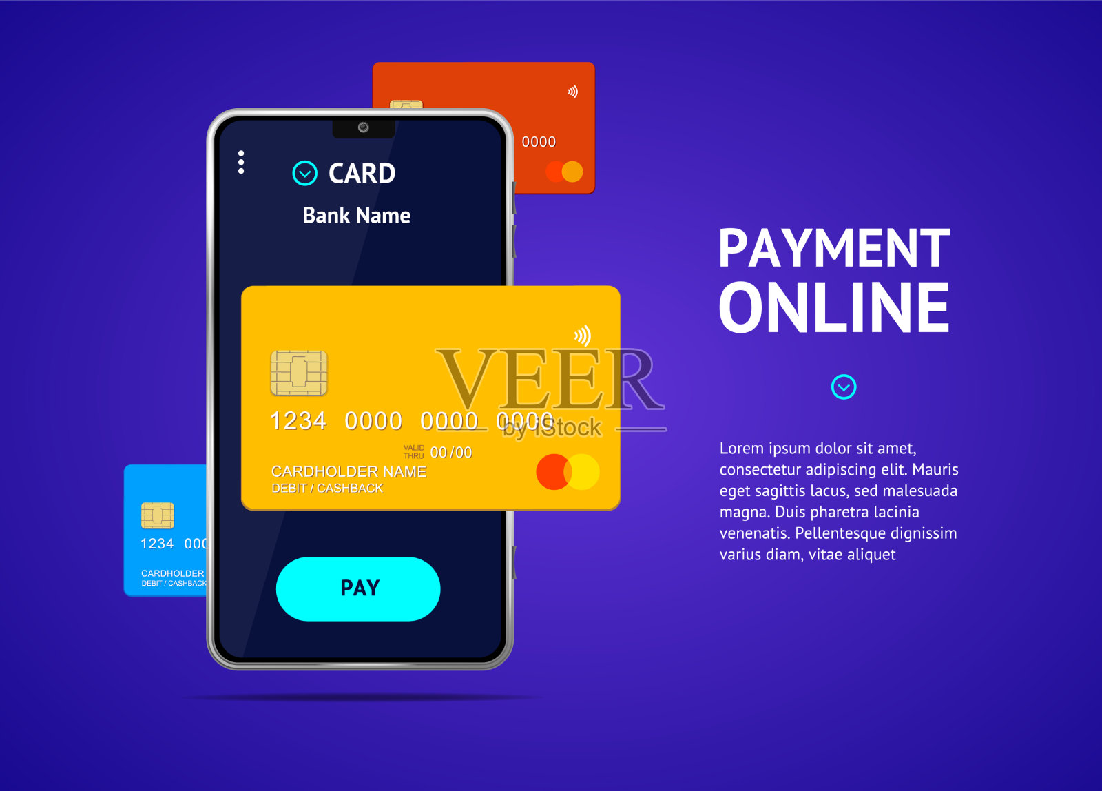 在线支付海报与现实详细的3d插画图片素材