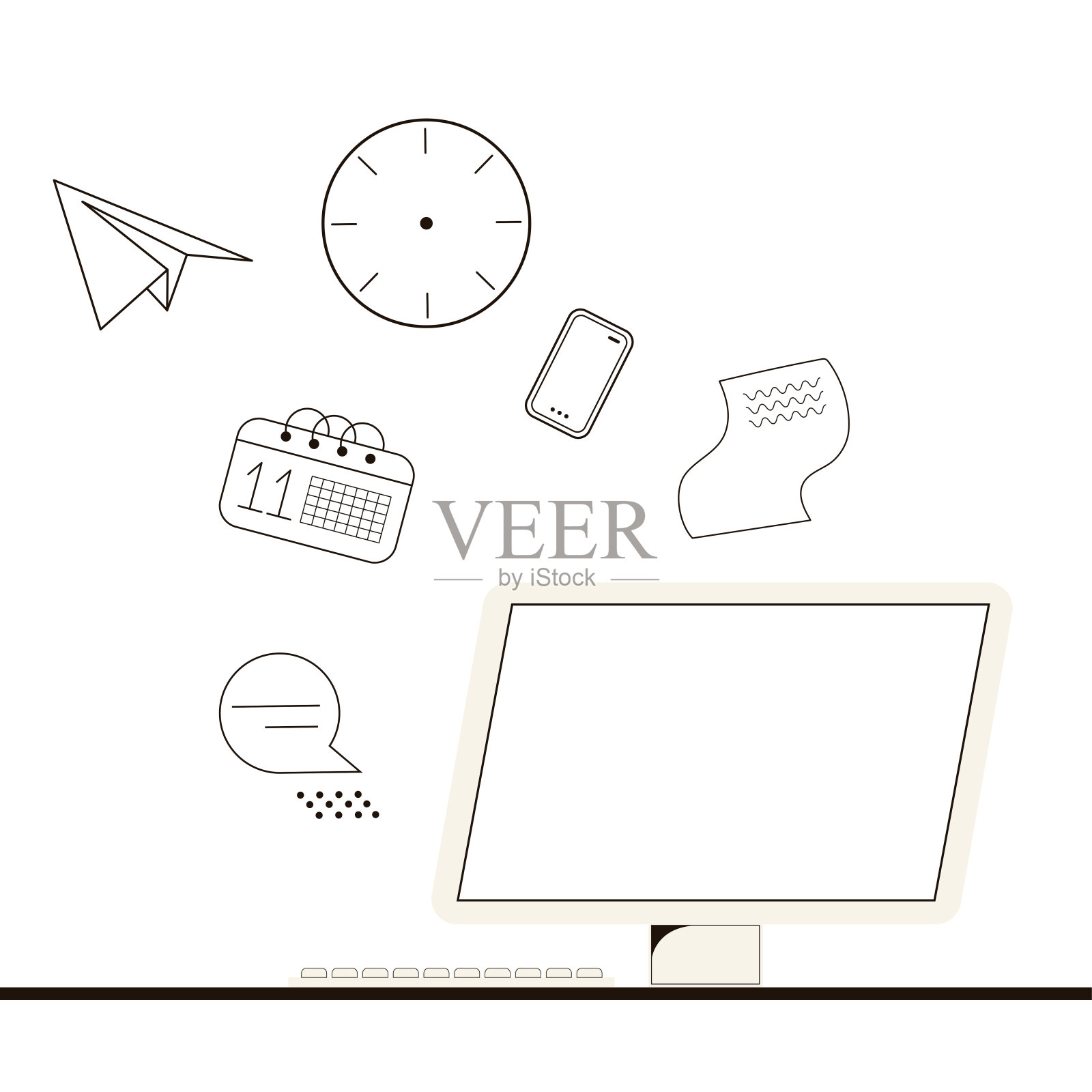 线条艺术商业电脑显示器插画图片素材