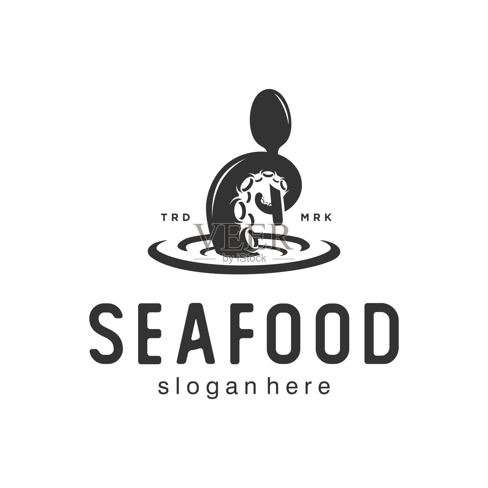 章鱼触手海鲜餐厅设计黑色剪影插画图片素材